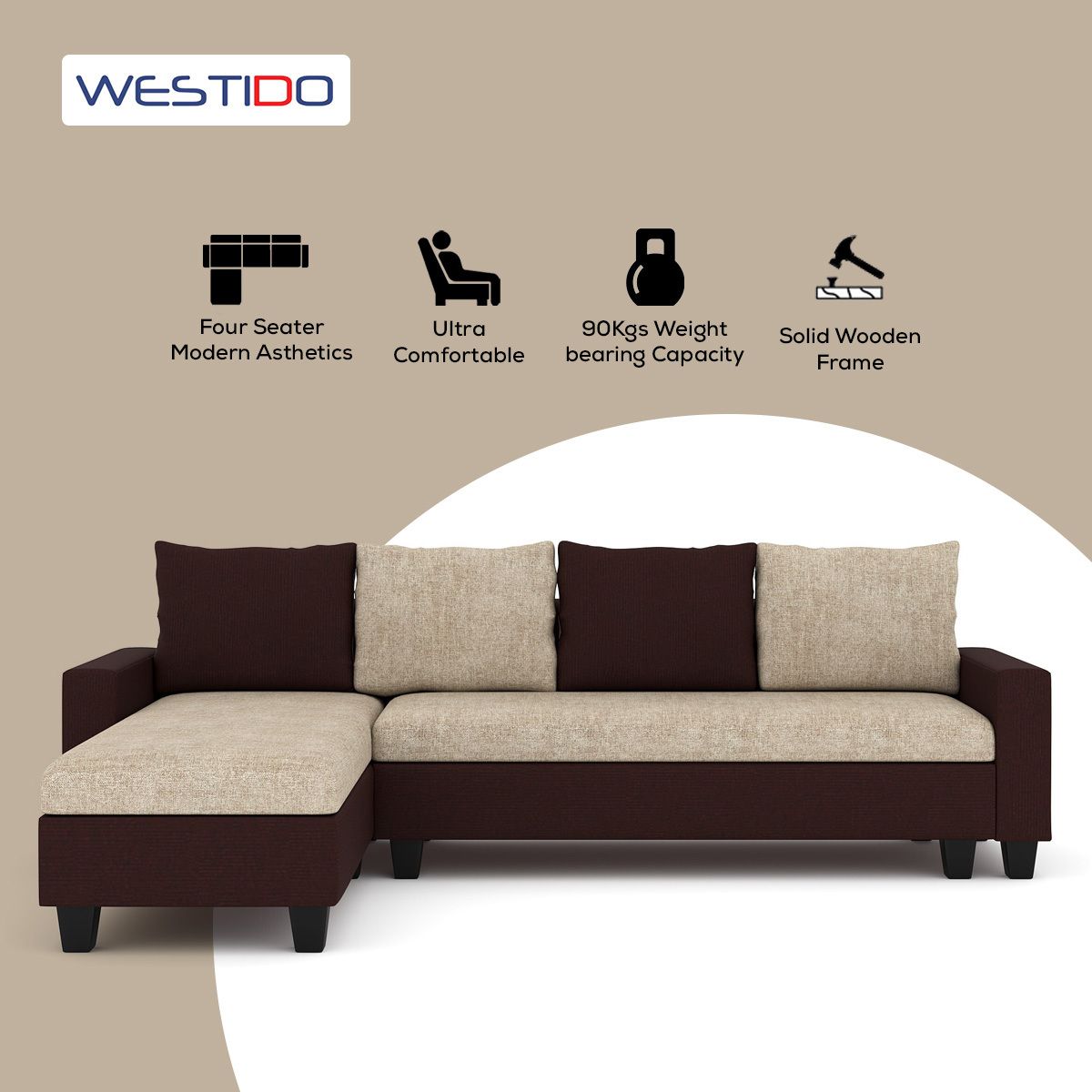 WESTIDO Fabric 5 Seater  Sofa (Finish Color - Cream Brown, DIY(Do-It-Yourself))