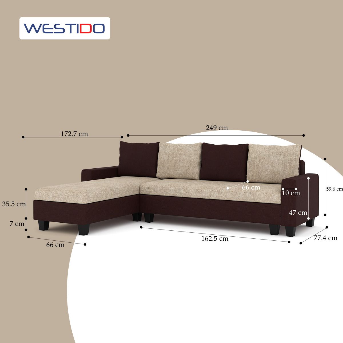 WESTIDO Fabric 5 Seater  Sofa (Finish Color - Cream Brown, DIY(Do-It-Yourself))