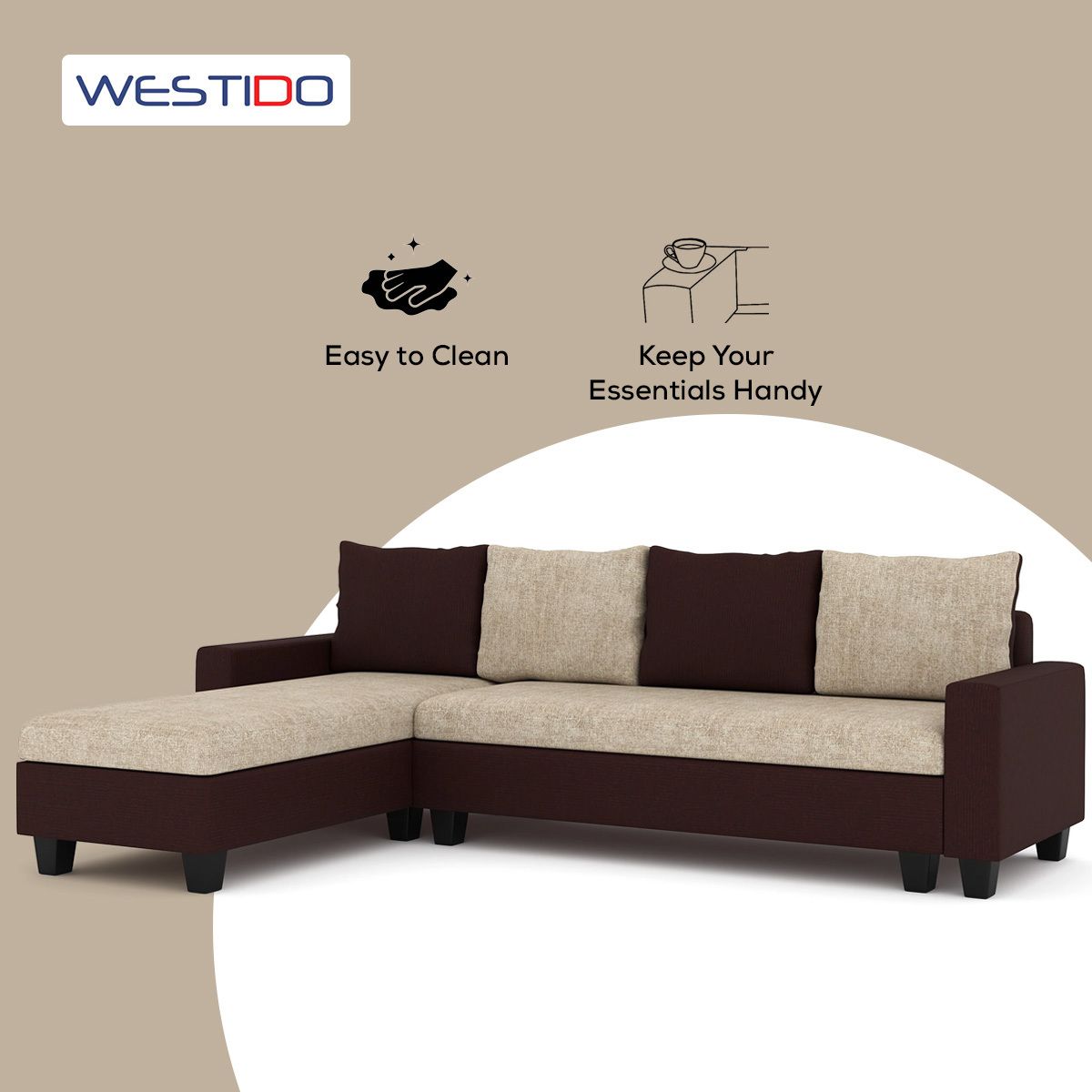 WESTIDO Fabric 5 Seater  Sofa (Finish Color - Cream Brown, DIY(Do-It-Yourself))