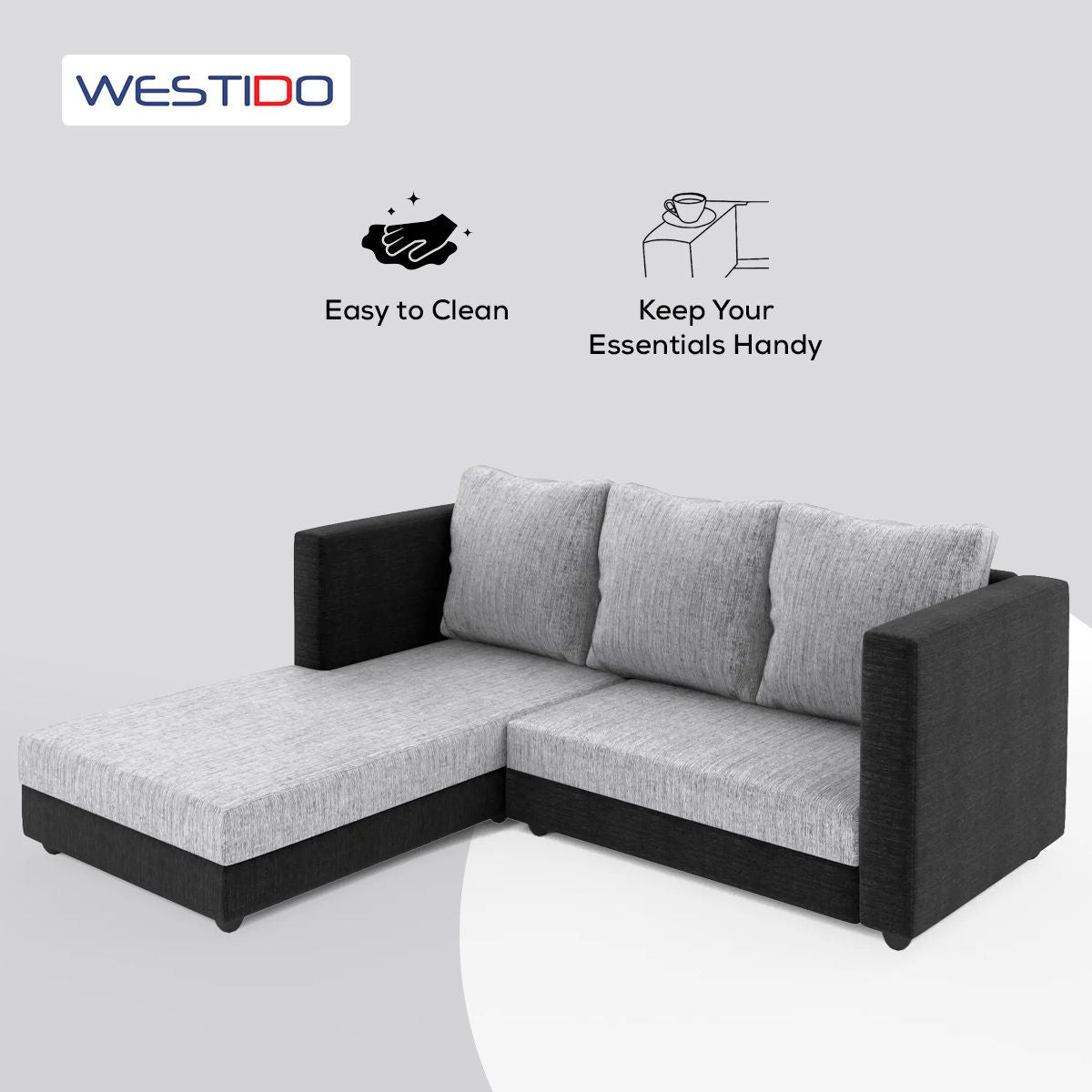 WESTIDO Gundoldo Fabric 5 Seater  Sofa (Finish Color - Grey Black, DIY(Do-It-Yourself))