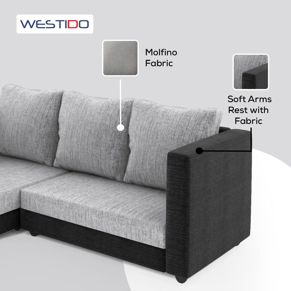 WESTIDO Gundoldo Fabric 5 Seater  Sofa (Finish Color - Grey Black, DIY(Do-It-Yourself))