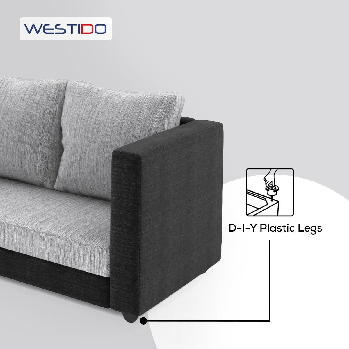 WESTIDO Gundoldo Fabric 5 Seater  Sofa (Finish Color - Grey Black, DIY(Do-It-Yourself))
