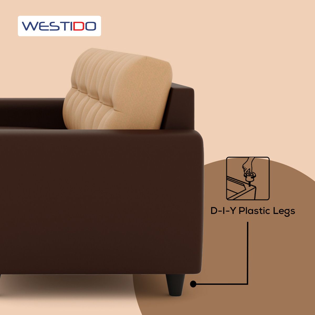 WESTIDO Emporio Cream Fabric Brown Leatherette 6 Seater  Sofa (Finish Color - Cream Brown, DIY(Do-It-Yourself))