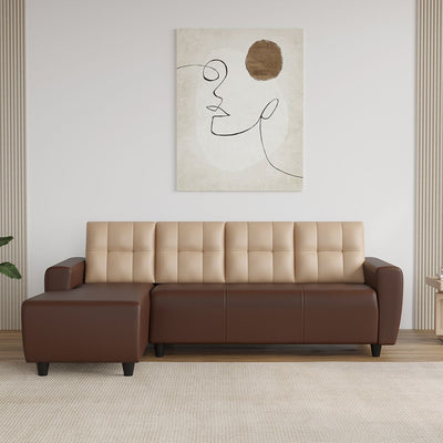 WESTIDO Emporio Cream Fabric Brown Leatherette 6 Seater  Sofa (Finish Color - Cream Brown, DIY(Do-It-Yourself))