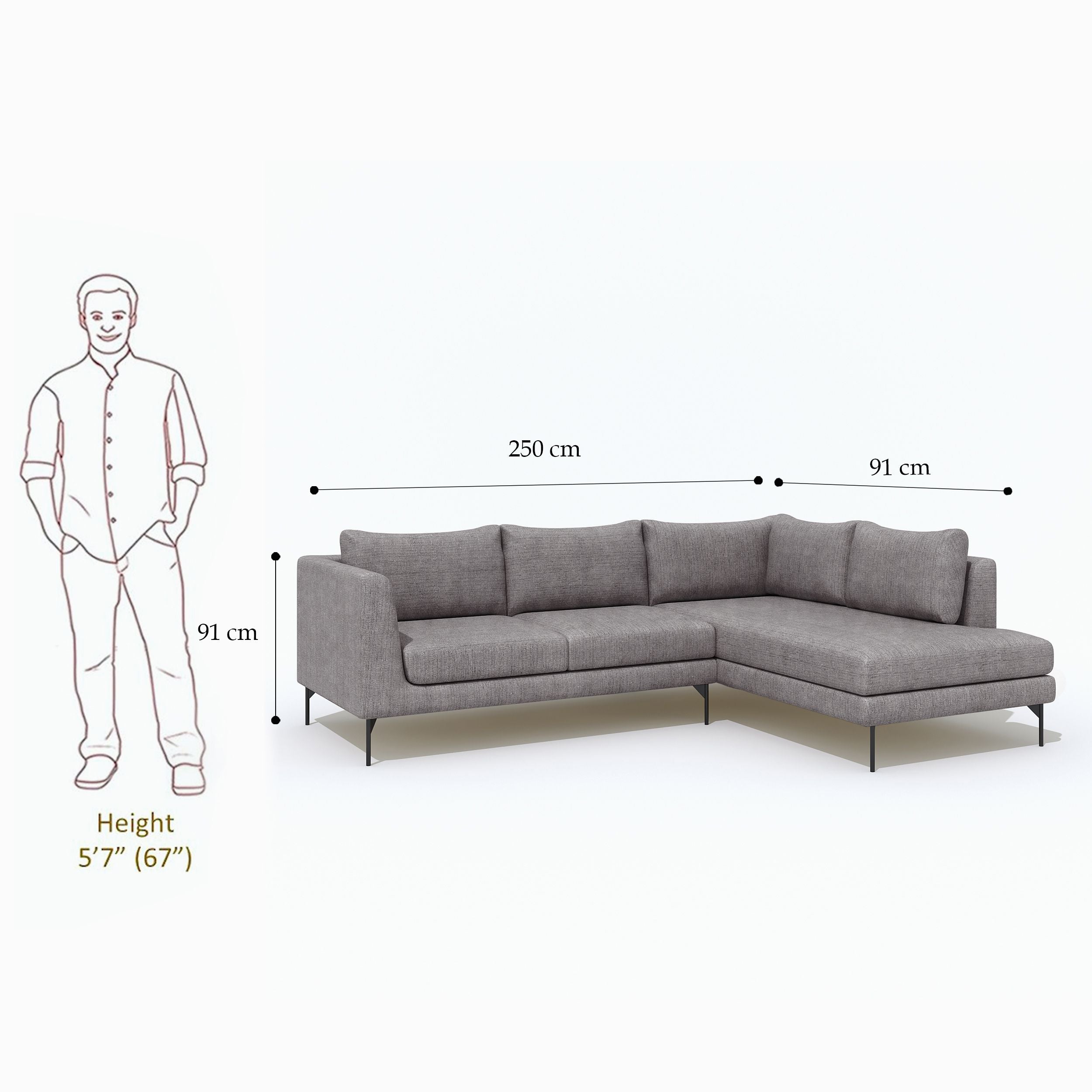 WESTIDO Pan Emirates Fabric 6 Seater  Sofa (Finish Color - Asg Grey, DIY(Do-It-Yourself))