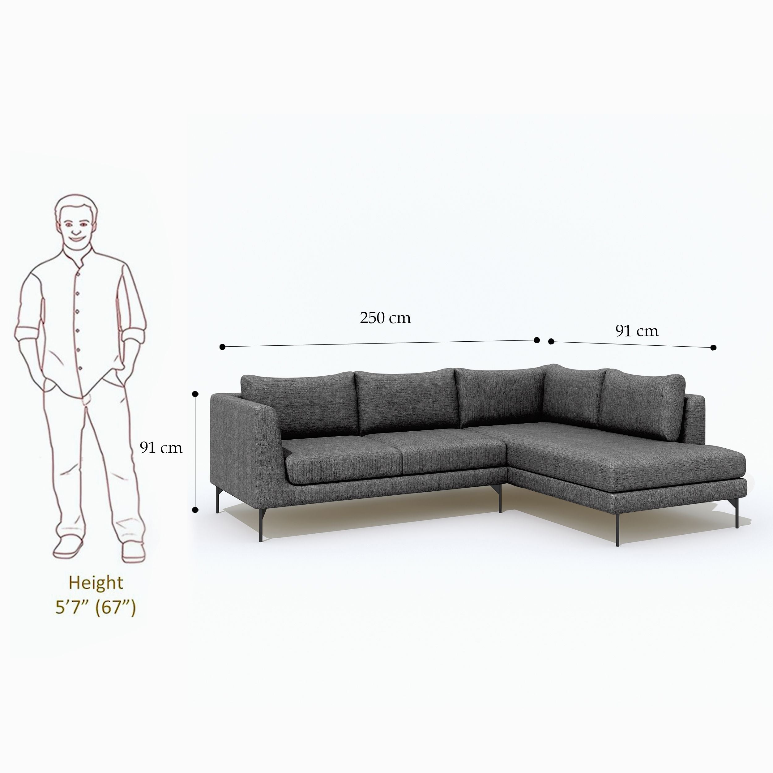 WESTIDO Pan Emirates Fabric 6 Seater  Sofa (Finish Color - Blackish Grey, DIY(Do-It-Yourself))