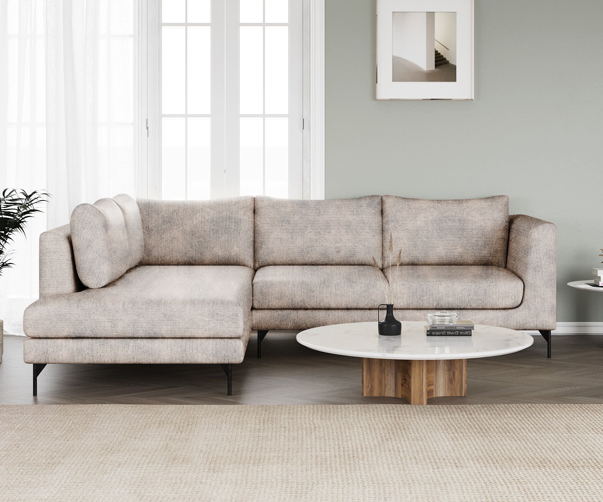 WESTIDO Pan Emirates Fabric 6 Seater  Sofa (Finish Color - Light Beige, DIY(Do-It-Yourself))
