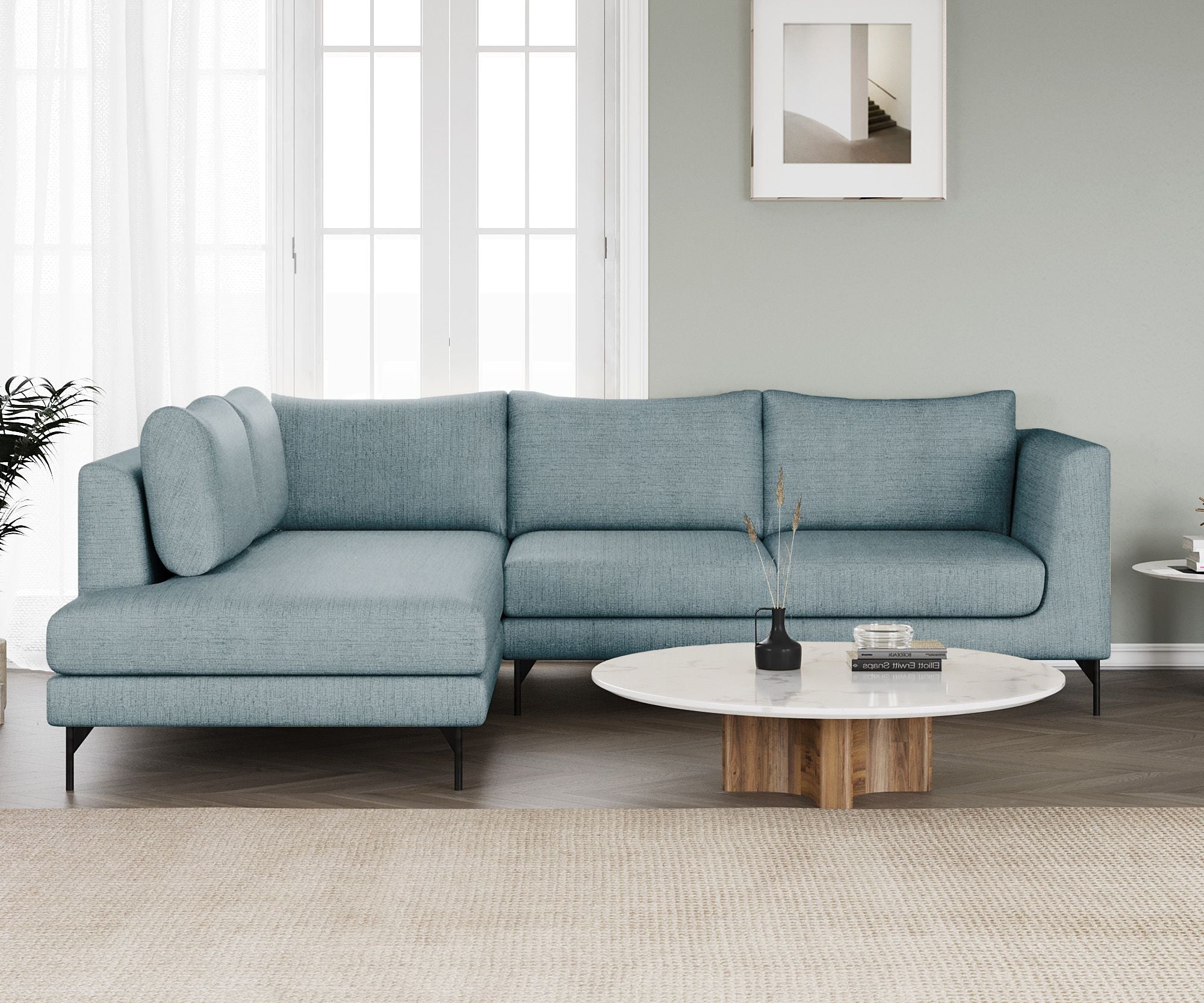 WESTIDO Pan Emirates Fabric 6 Seater  Sofa (Finish Color - Light Blue, DIY(Do-It-Yourself))