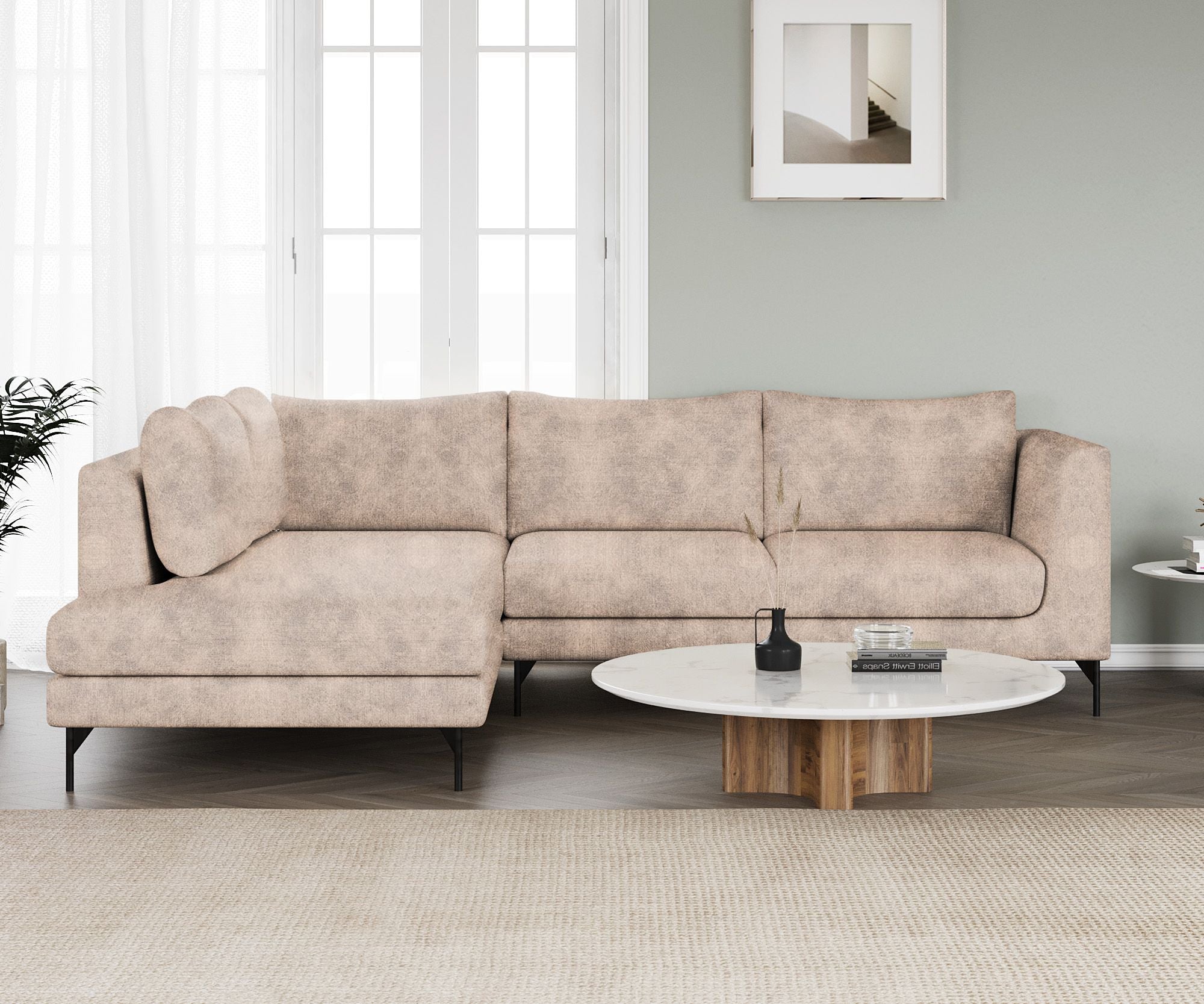 WESTIDO Pan Emirates Fabric 6 Seater  Sofa (Finish Color - Light Cream, DIY(Do-It-Yourself))