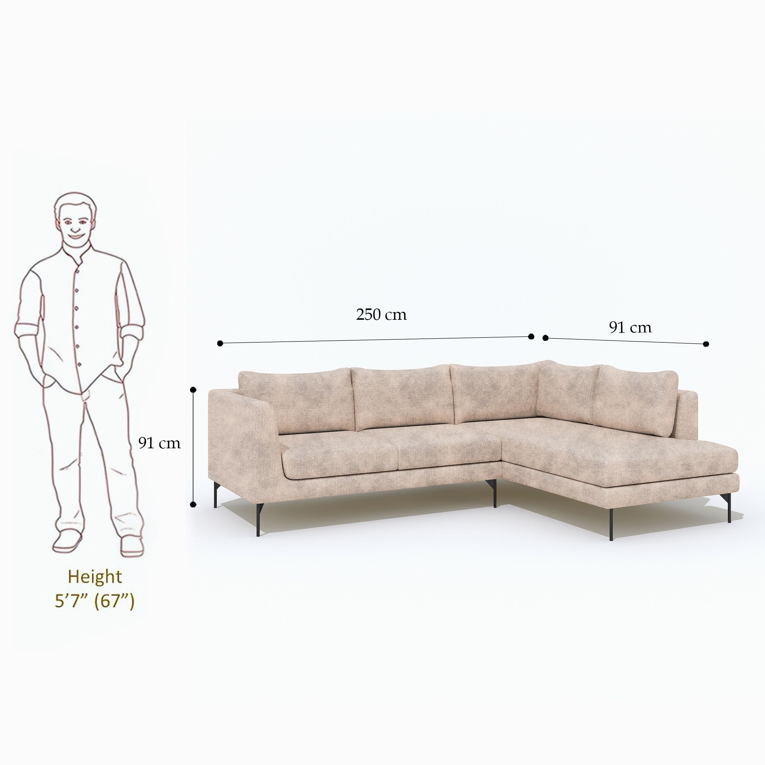WESTIDO Pan Emirates Fabric 6 Seater  Sofa (Finish Color - Light Cream, DIY(Do-It-Yourself))