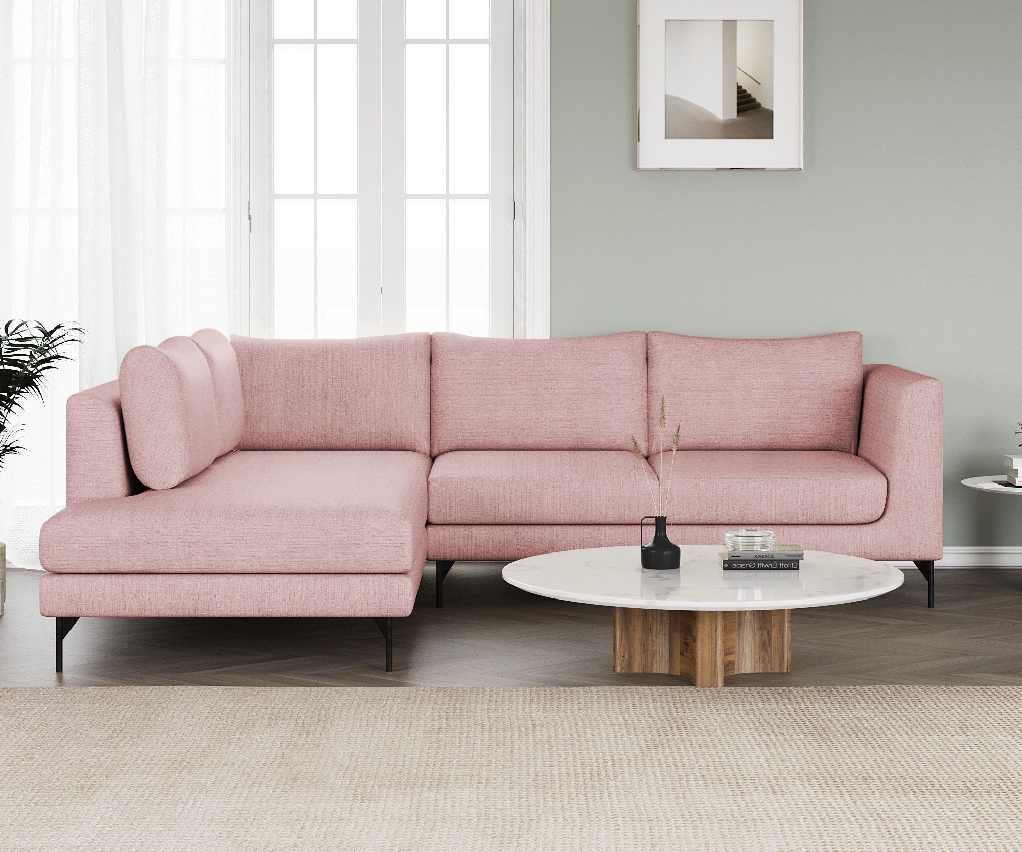 WESTIDO Pan Emirates Fabric 6 Seater  Sofa (Finish Color - Pink, DIY(Do-It-Yourself))