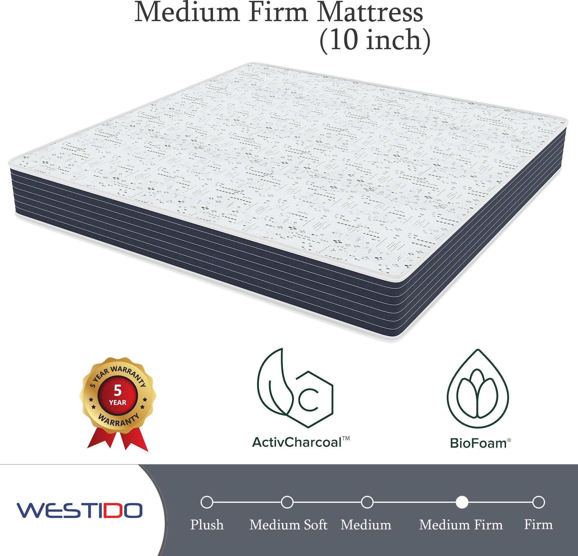 WESTIDO SteadySupport 10 inch King High Resilience (HR) Foam Mattress (L x W: 75 inch x 72 inch)