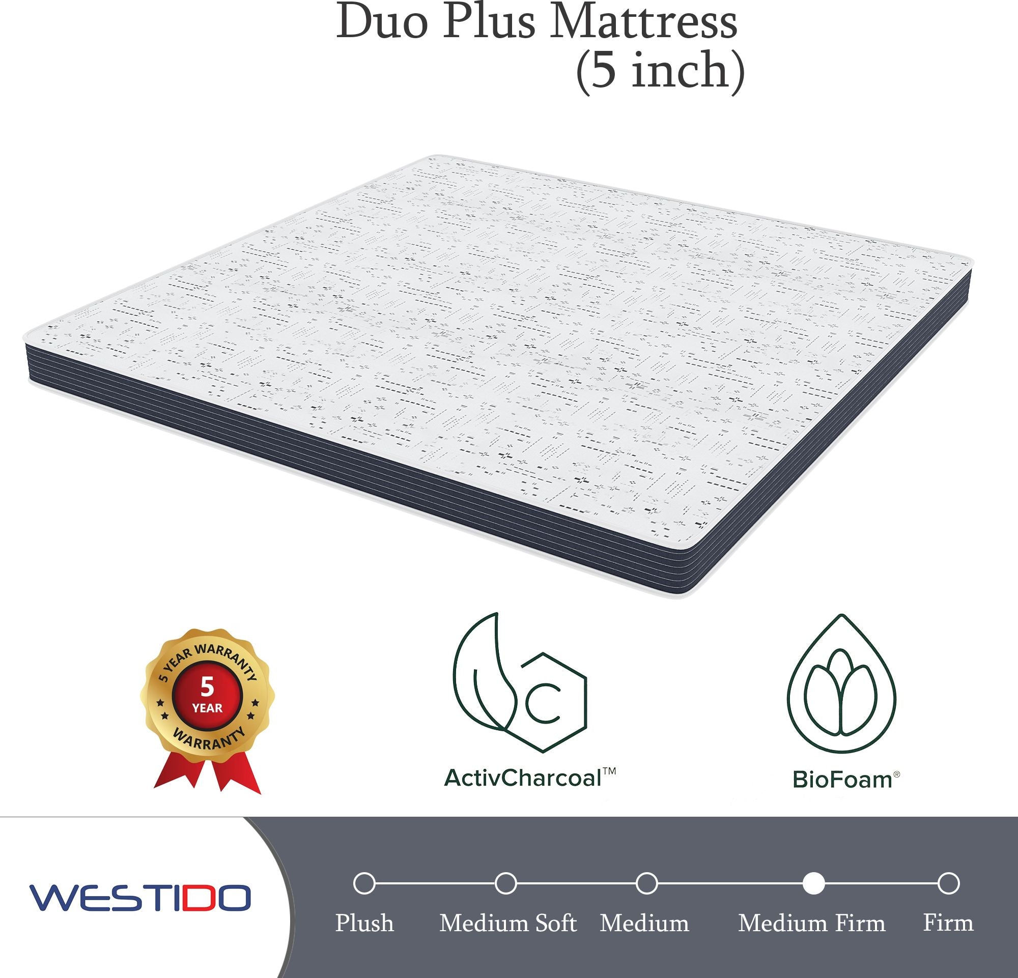 WESTIDO FlexiFlip 5 inch King High Resilience (HR) Foam Mattress (L x W: 72 inch x 78 inch)