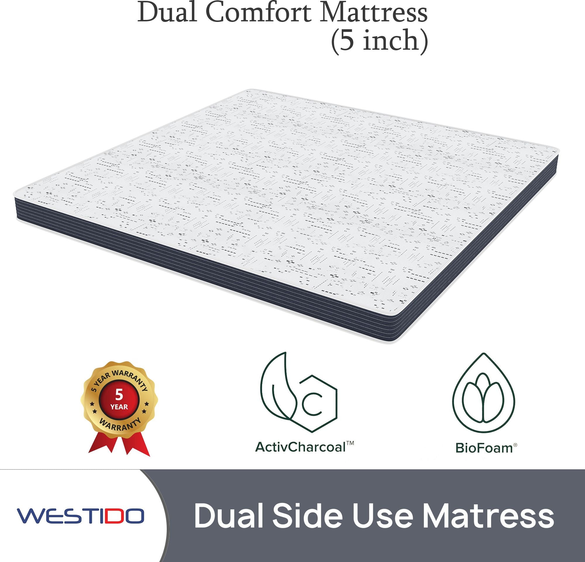 WESTIDO SwitchSleep 5 inch King High Resilience (HR) Foam Mattress (L x W: 72 inch x 82 inch)