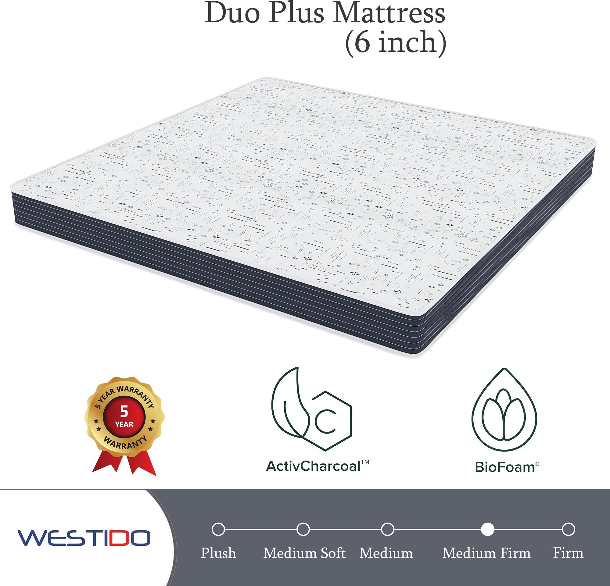 WESTIDO Fle 6 inch King High Resilience (HR) Foam Mattress (L x W: 70 inch x 72 inch)