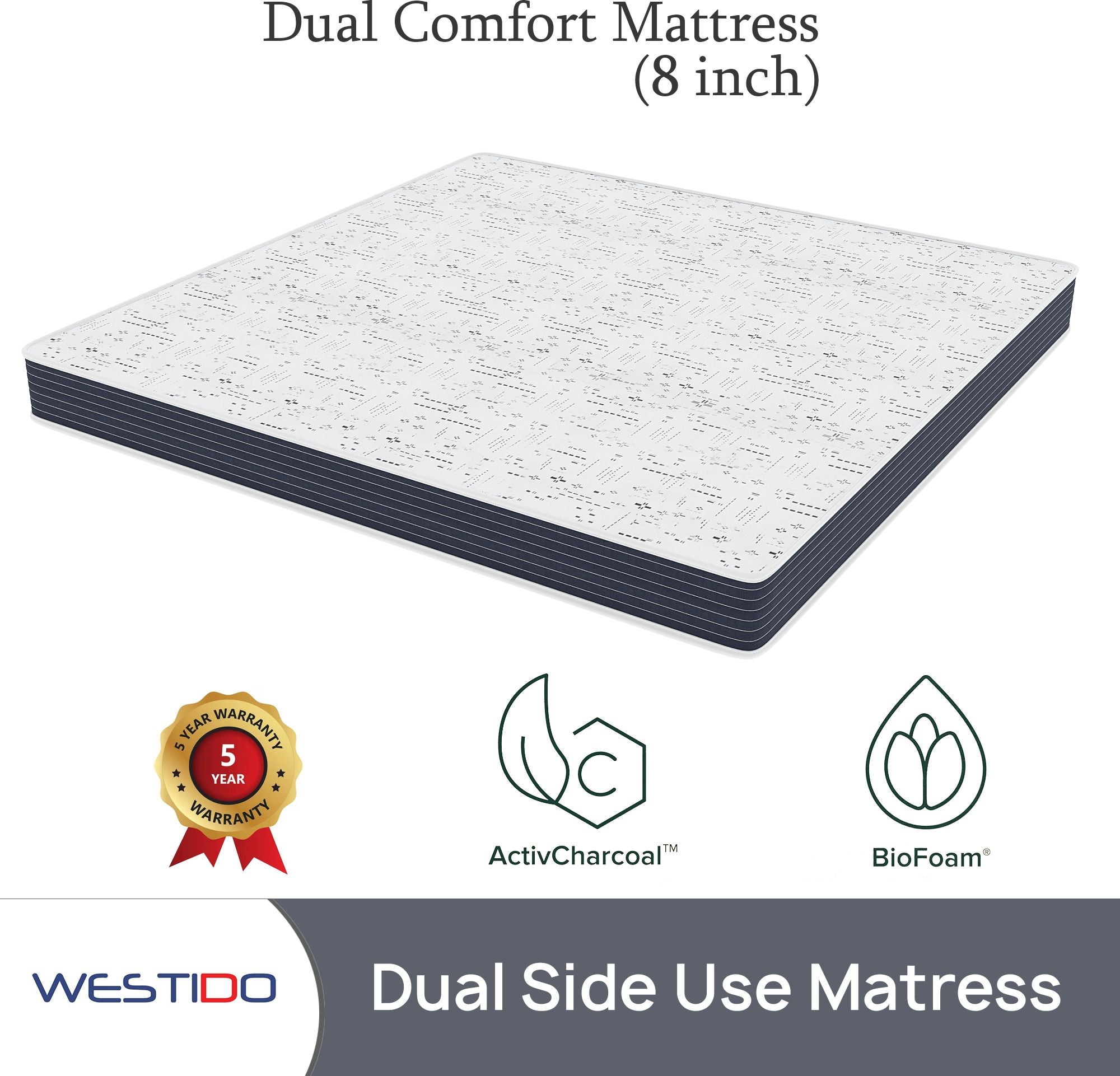 WESTIDO SwitchSleep 8 inch Queen High Resilience (HR) Foam Mattress (L x W: 66 inch x 75 inch)