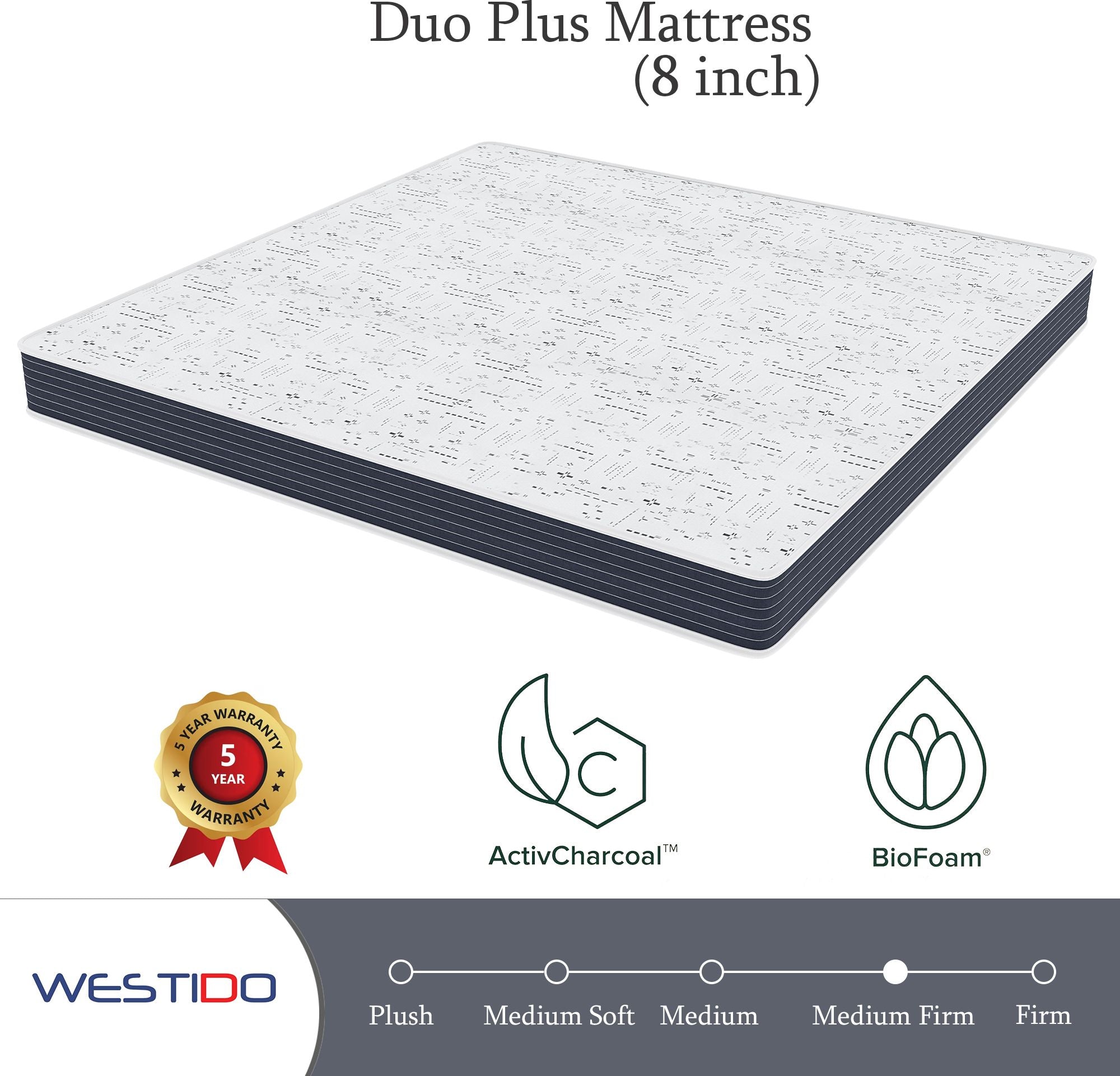 WESTIDO FlexiFlip 8 inch Queen High Resilience (HR) Foam Mattress (L x W: 60 inch x 84 inch)