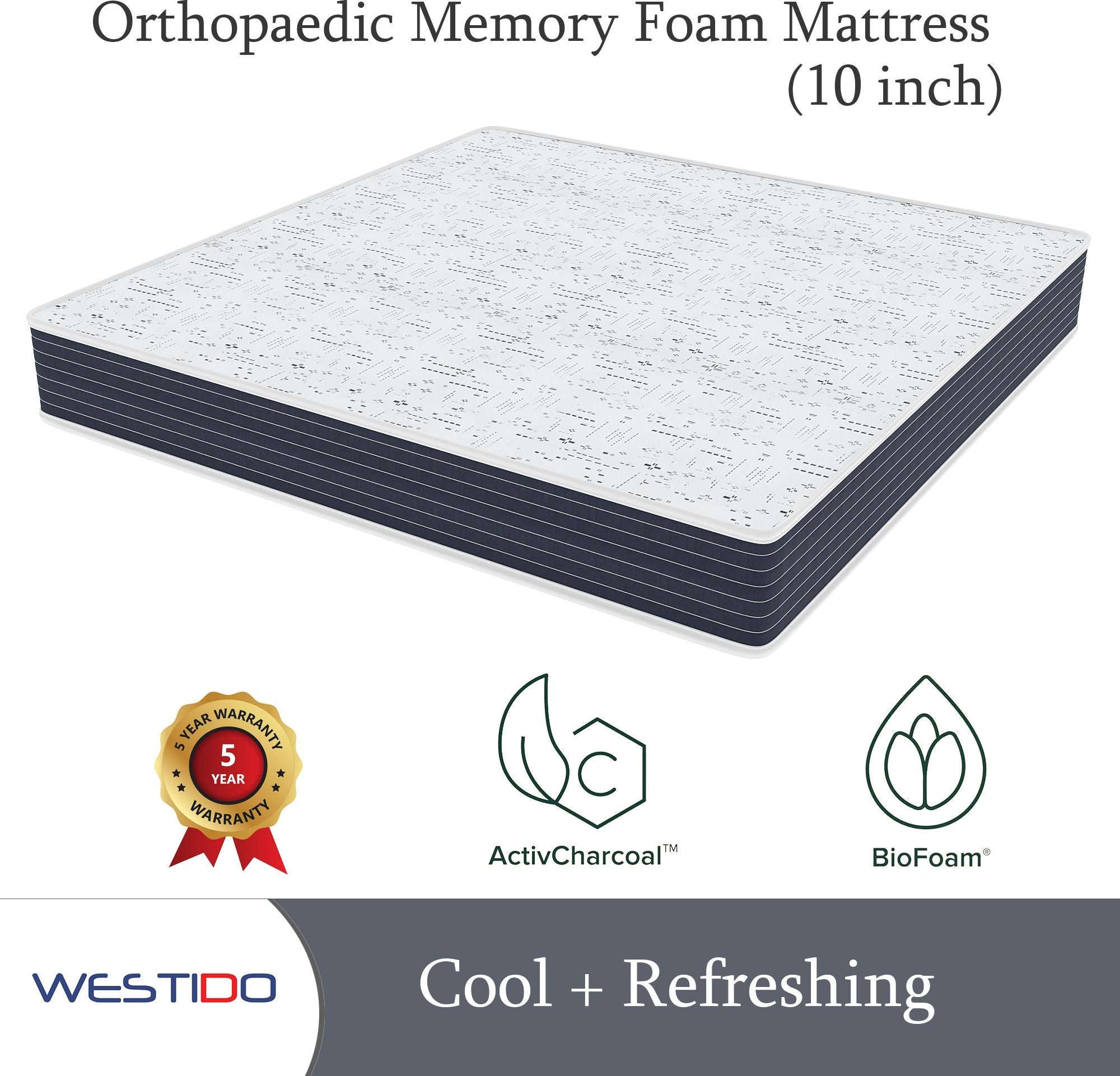 WESTIDO RehabRest 10 inch King Memory Foam Mattress (L x W: 70 inch x 75 inch)