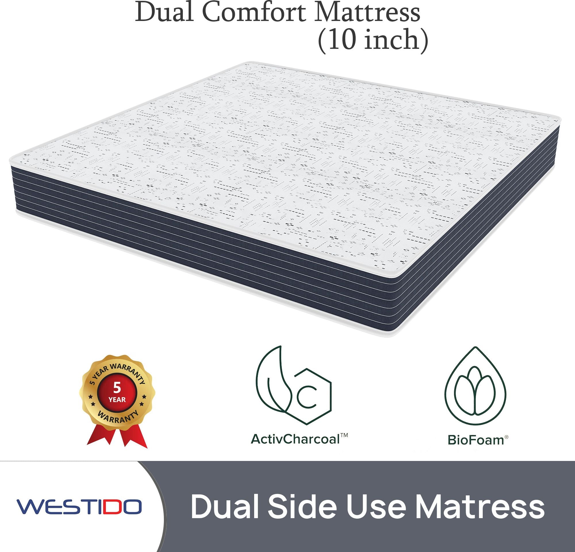 WESTIDO SwitchSleep 10 inch King High Resilience (HR) Foam Mattress (L x W: 72 inch x 82 inch)