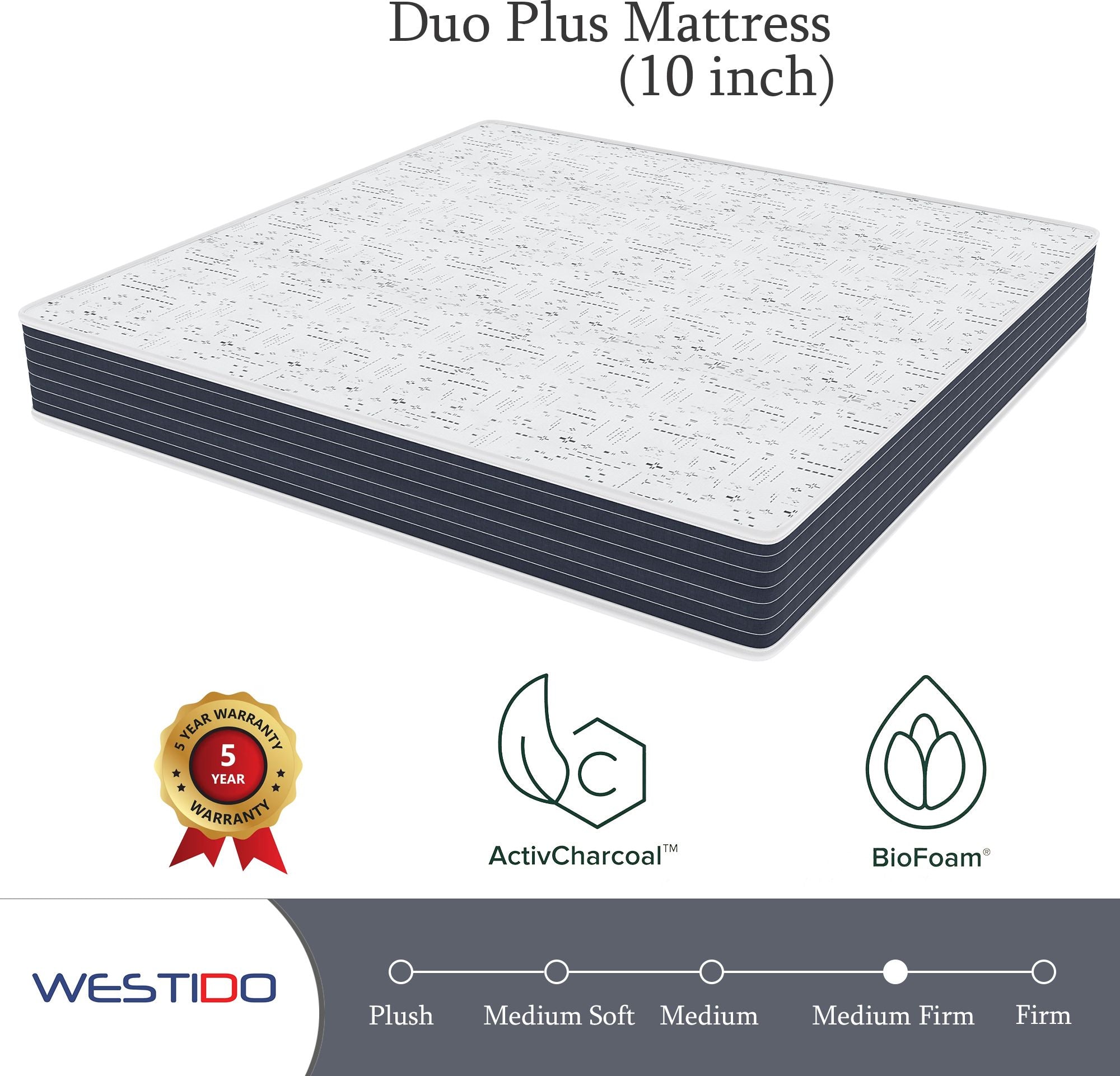 WESTIDO FlexiFlip 10 inch Queen High Resilience (HR) Foam Mattress (L x W: 66 inch x 75 inch)