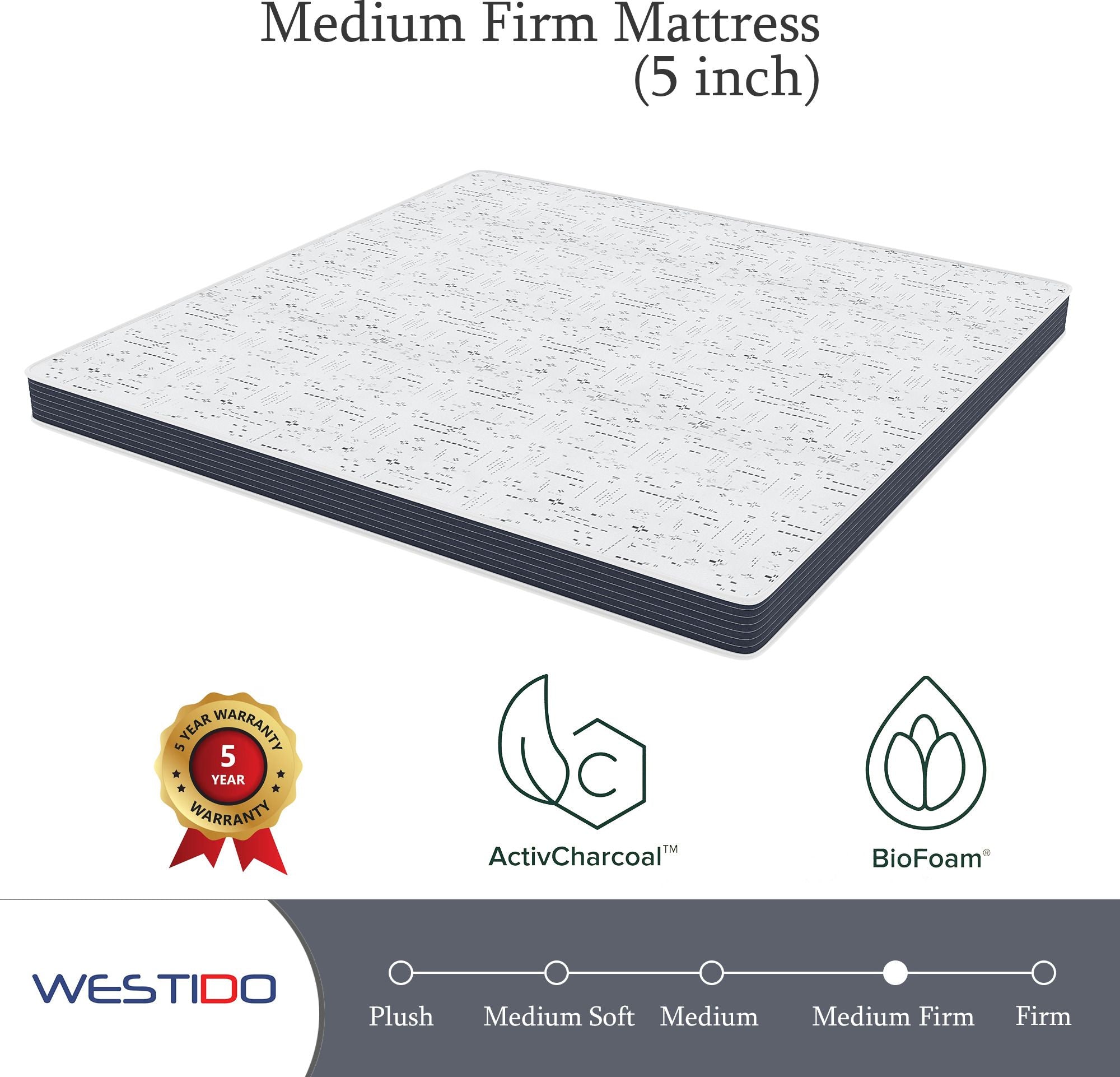 WESTIDO SteadySupport 5 inch Queen High Resilience (HR) Foam Mattress (L x W: 66 inch x 78 inch)