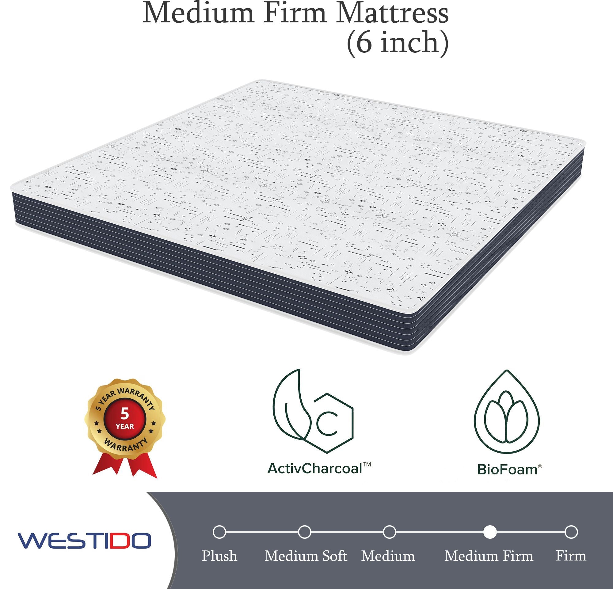 WESTIDO SteadySupport 6 inch King High Resilience (HR) Foam Mattress (L x W: 72 inch x 72 inch)