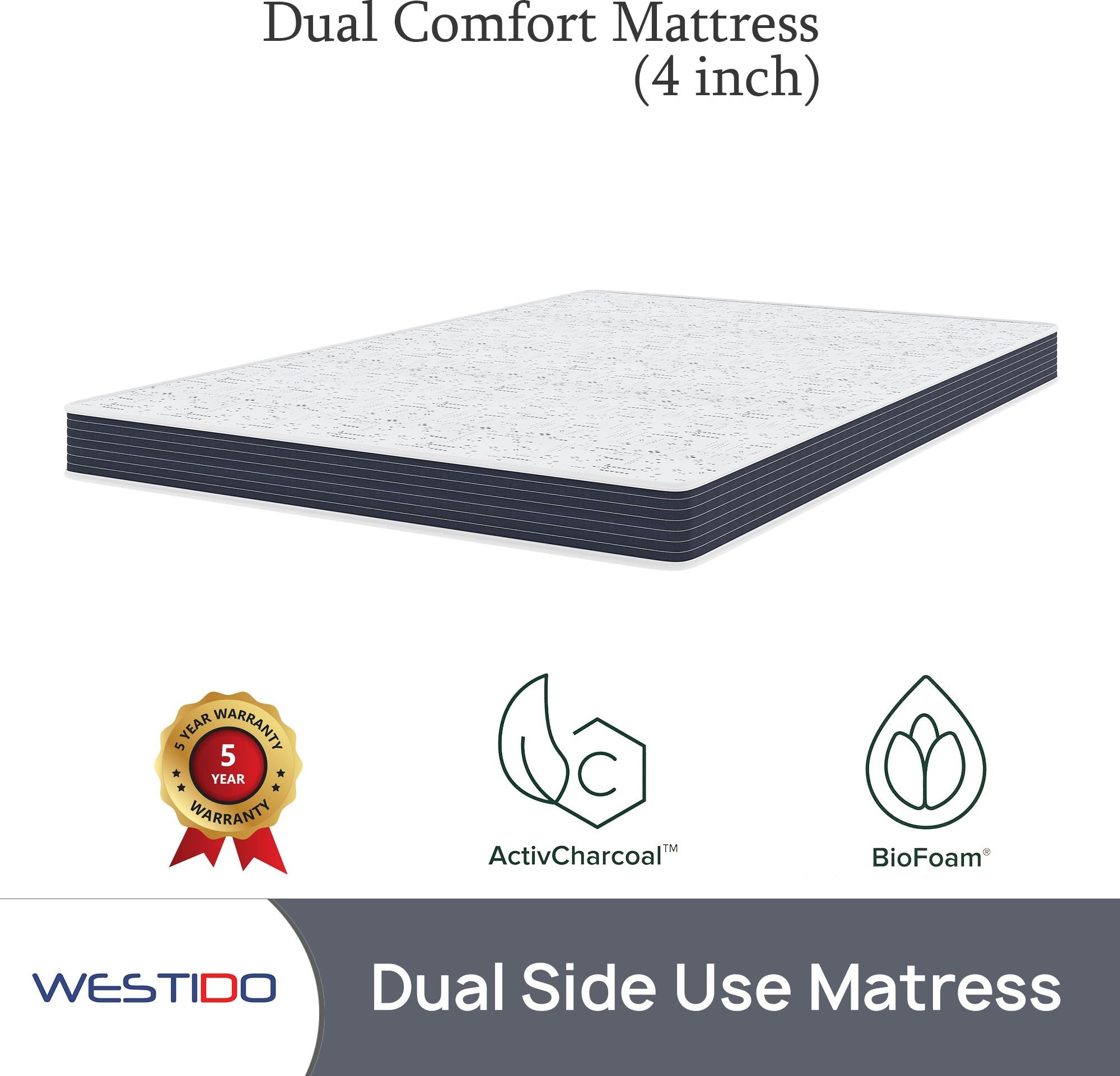 WESTIDO SwitchSleep 4 inch Single High Resilience (HR) Foam Mattress (L x W: 78 inch x 42 inch)