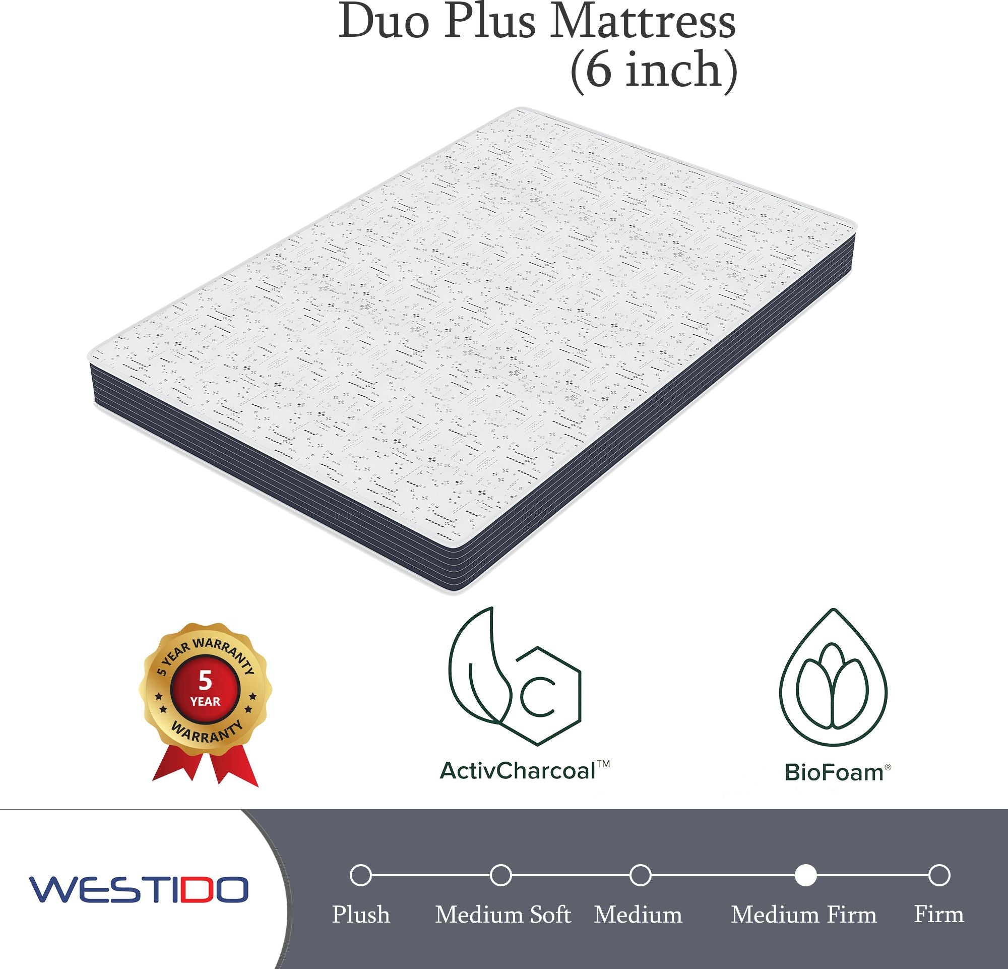 WESTIDO FlexiFlip 6 inch Single High Resilience (HR) Foam Mattress (L x W: 78 inch x 30 inch)