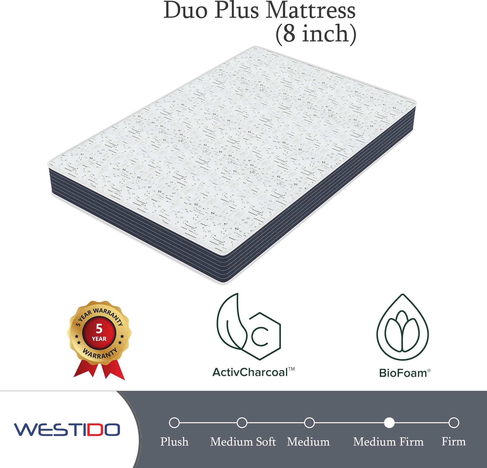WESTIDO FlexiFlip 8 inch Single High Resilience (HR) Foam Mattress (L x W: 72 inch x 30 inch)