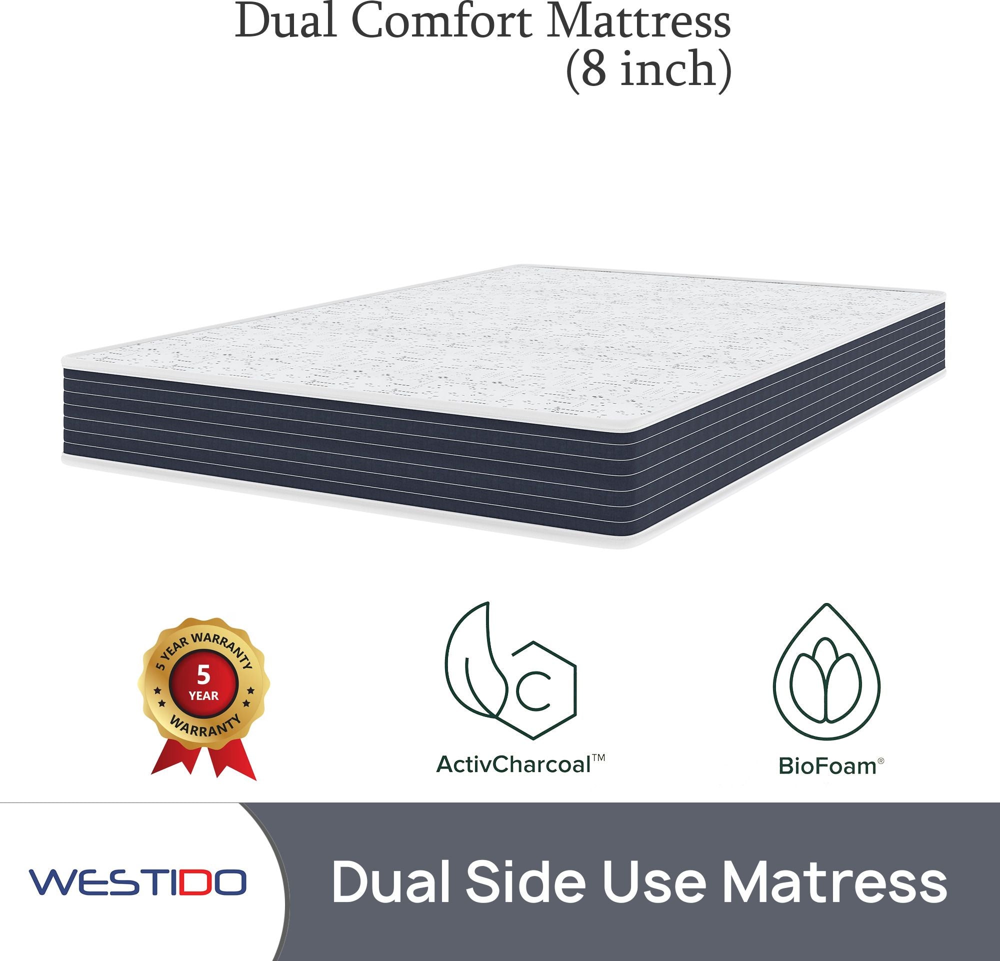 WESTIDO SwitchSleep 8 inch Single High Resilience (HR) Foam Mattress (L x W: 75 inch x 42 inch)