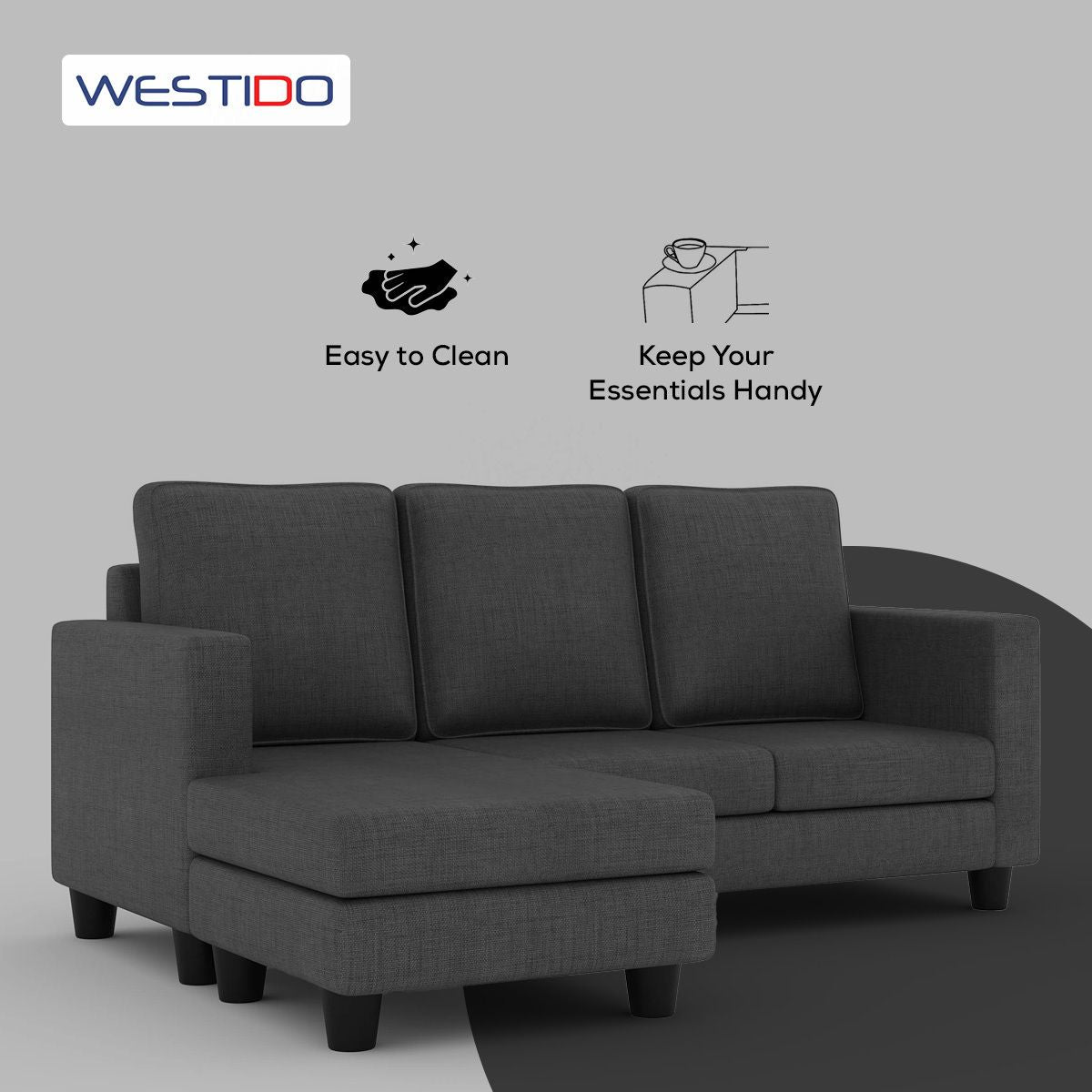 WESTIDO Mubeley Fabric 4 Seater  Sofa (Finish Color - Grey, DIY(Do-It-Yourself))