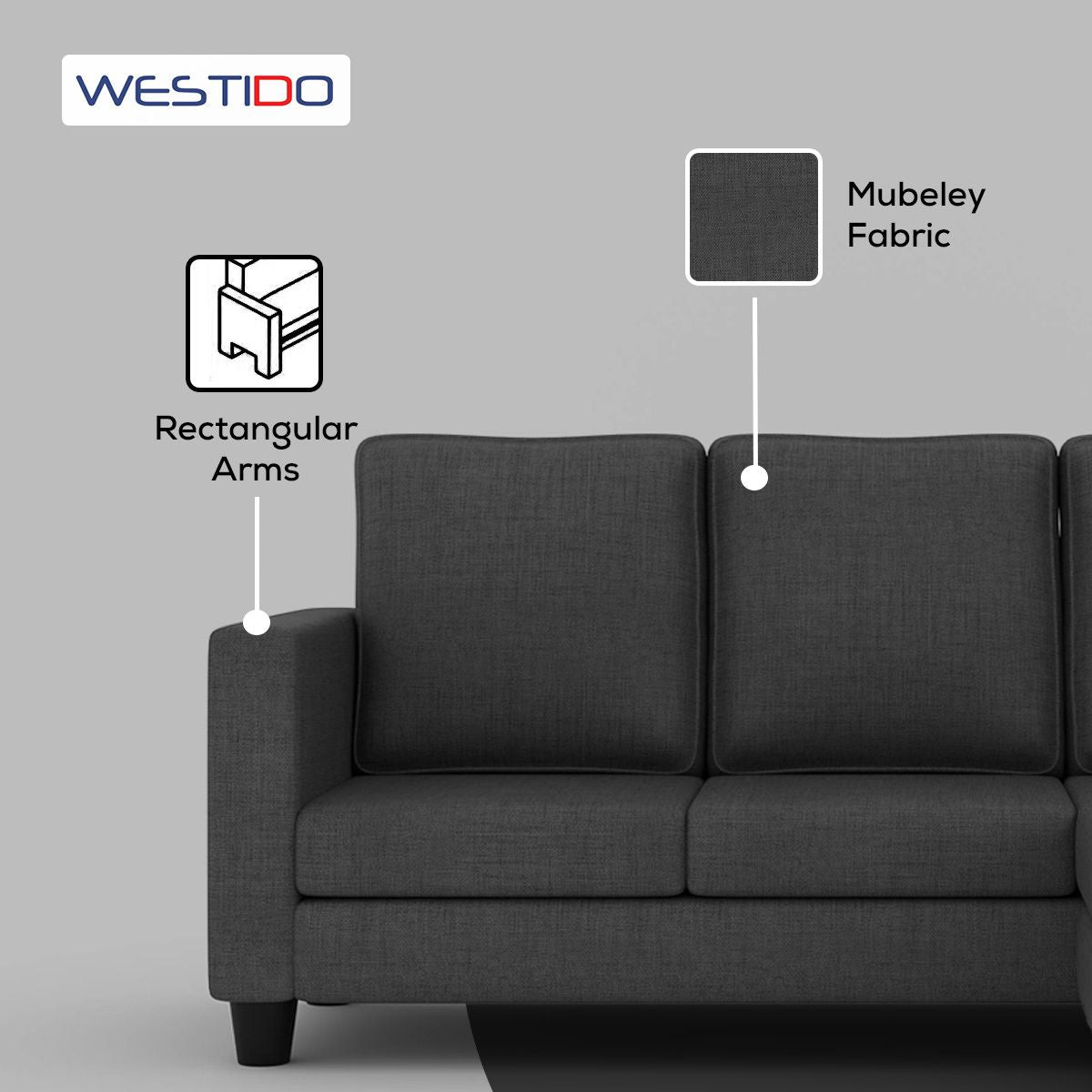 WESTIDO Mubeley Fabric 4 Seater  Sofa (Finish Color - Grey, DIY(Do-It-Yourself))