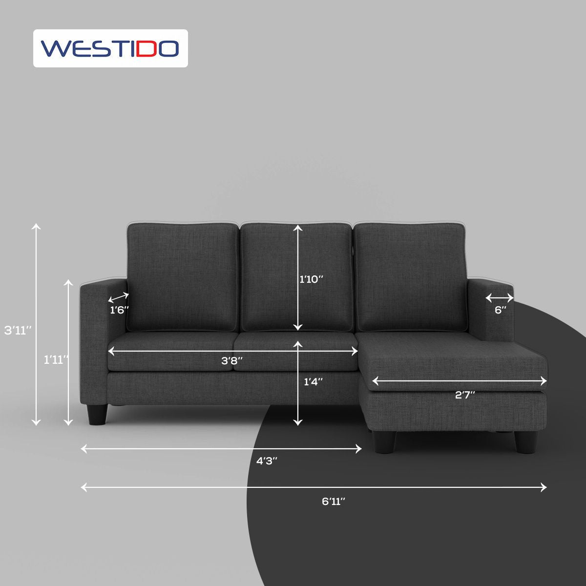 WESTIDO Mubeley Fabric 4 Seater  Sofa (Finish Color - Grey, DIY(Do-It-Yourself))