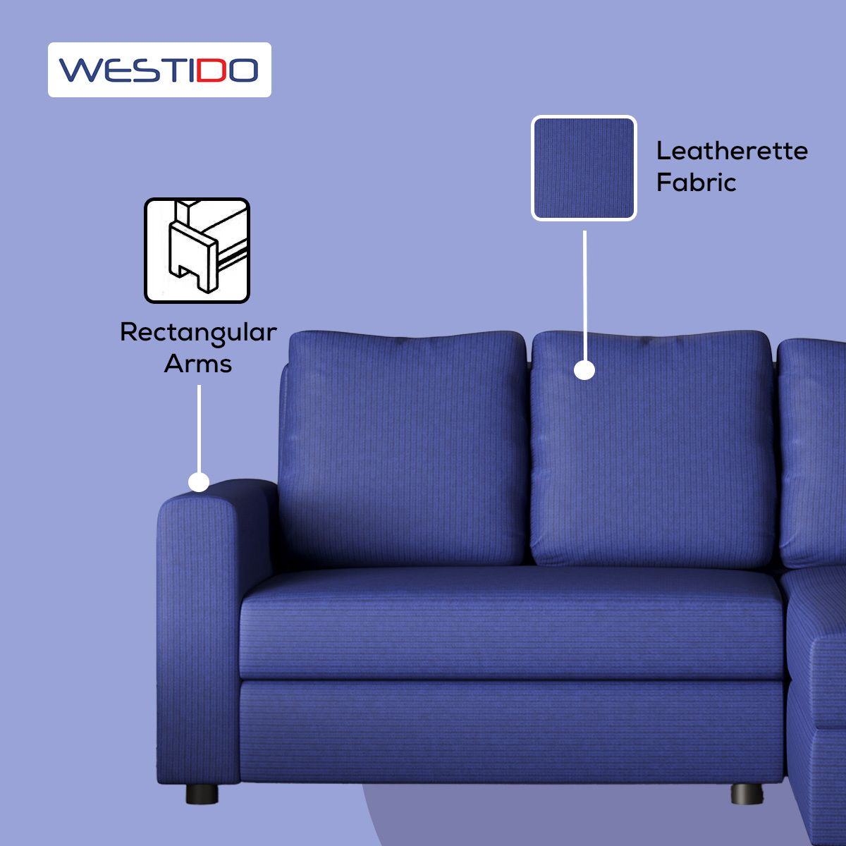 WESTIDO Gocche Fabric 5 Seater  Sofa (Finish Color - Navy Blue, DIY(Do-It-Yourself))