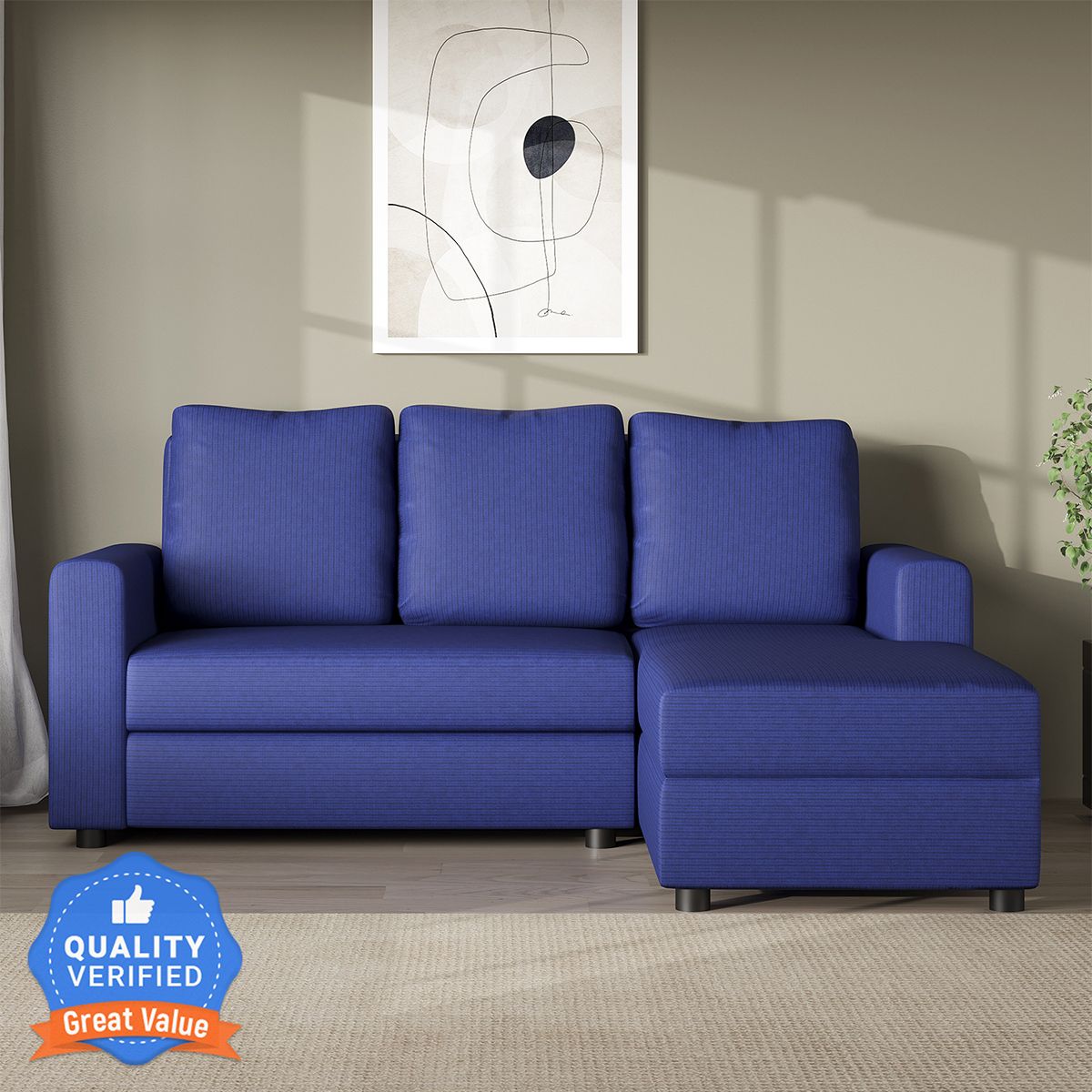 WESTIDO Gocche Fabric 5 Seater  Sofa (Finish Color - Navy Blue, DIY(Do-It-Yourself))