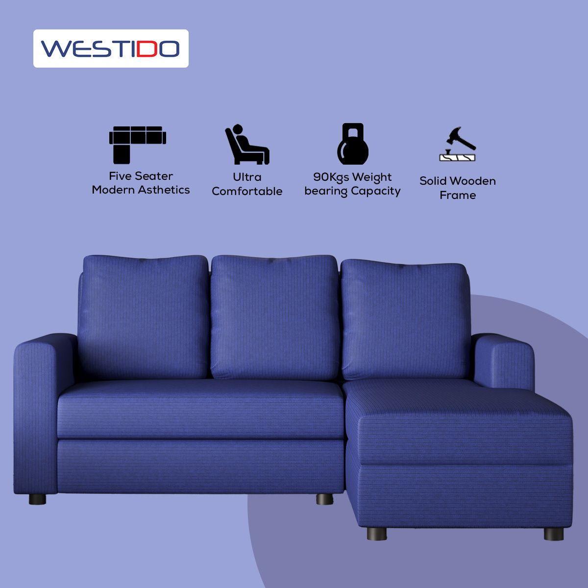 WESTIDO Gocche Fabric 5 Seater  Sofa (Finish Color - Navy Blue, DIY(Do-It-Yourself))