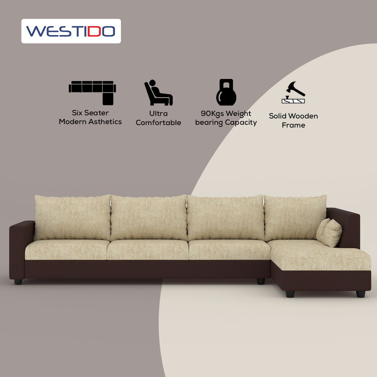 WESTIDO Ikea Leatherette 6 Seater  Sofa (Finish Color - Cream Brown, DIY(Do-It-Yourself))