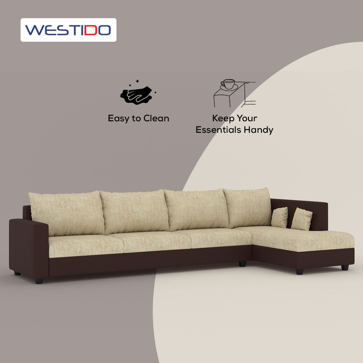 WESTIDO Ikea Leatherette 6 Seater  Sofa (Finish Color - Cream Brown, DIY(Do-It-Yourself))