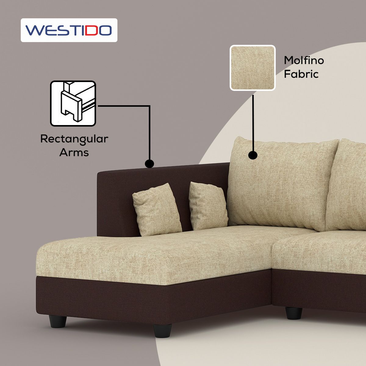 WESTIDO Ikea Leatherette 6 Seater  Sofa (Finish Color - Cream Brown, DIY(Do-It-Yourself))