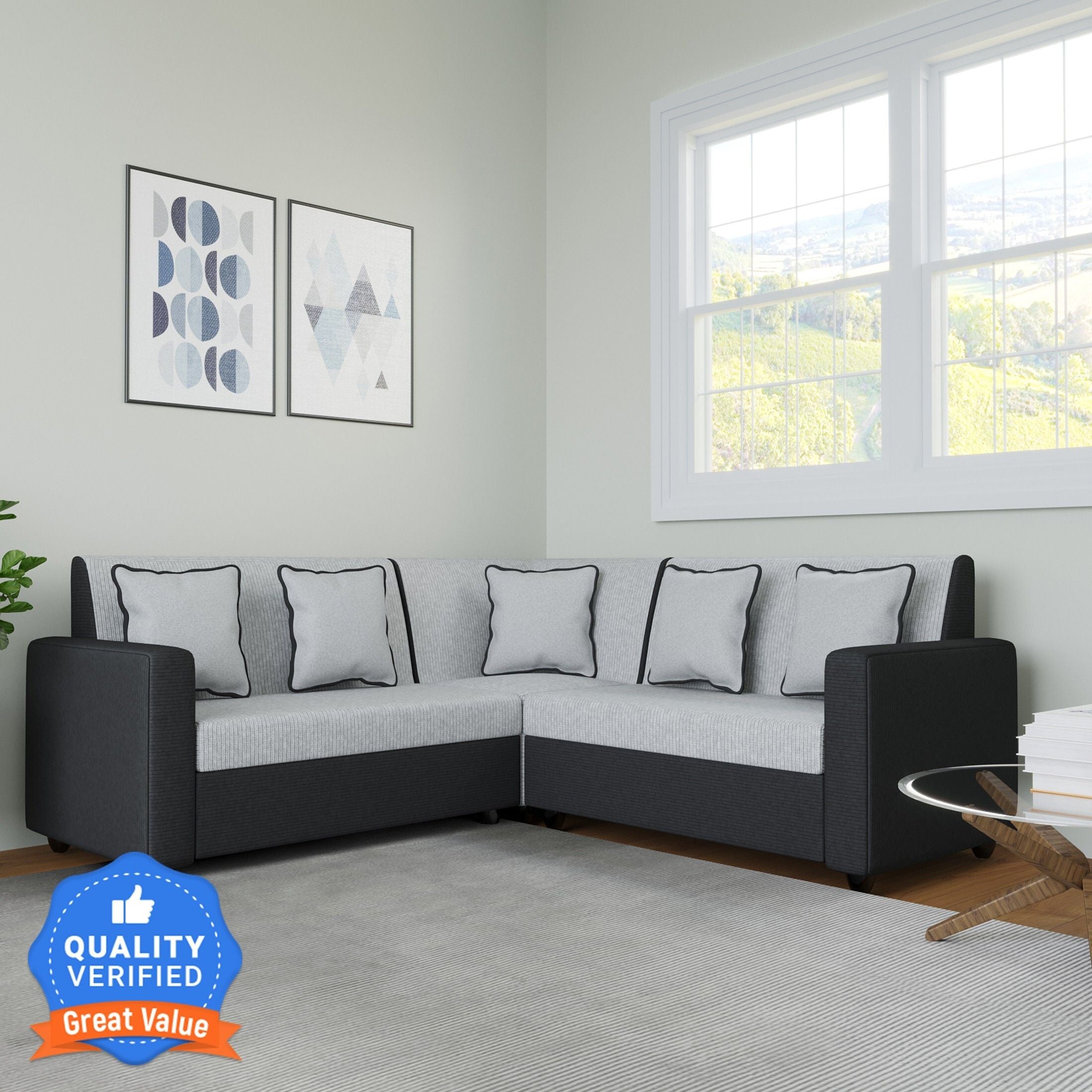 WESTIDO Berger Fabric 6 Seater  Sofa (Finish Color - Black Grey, DIY(Do-It-Yourself))