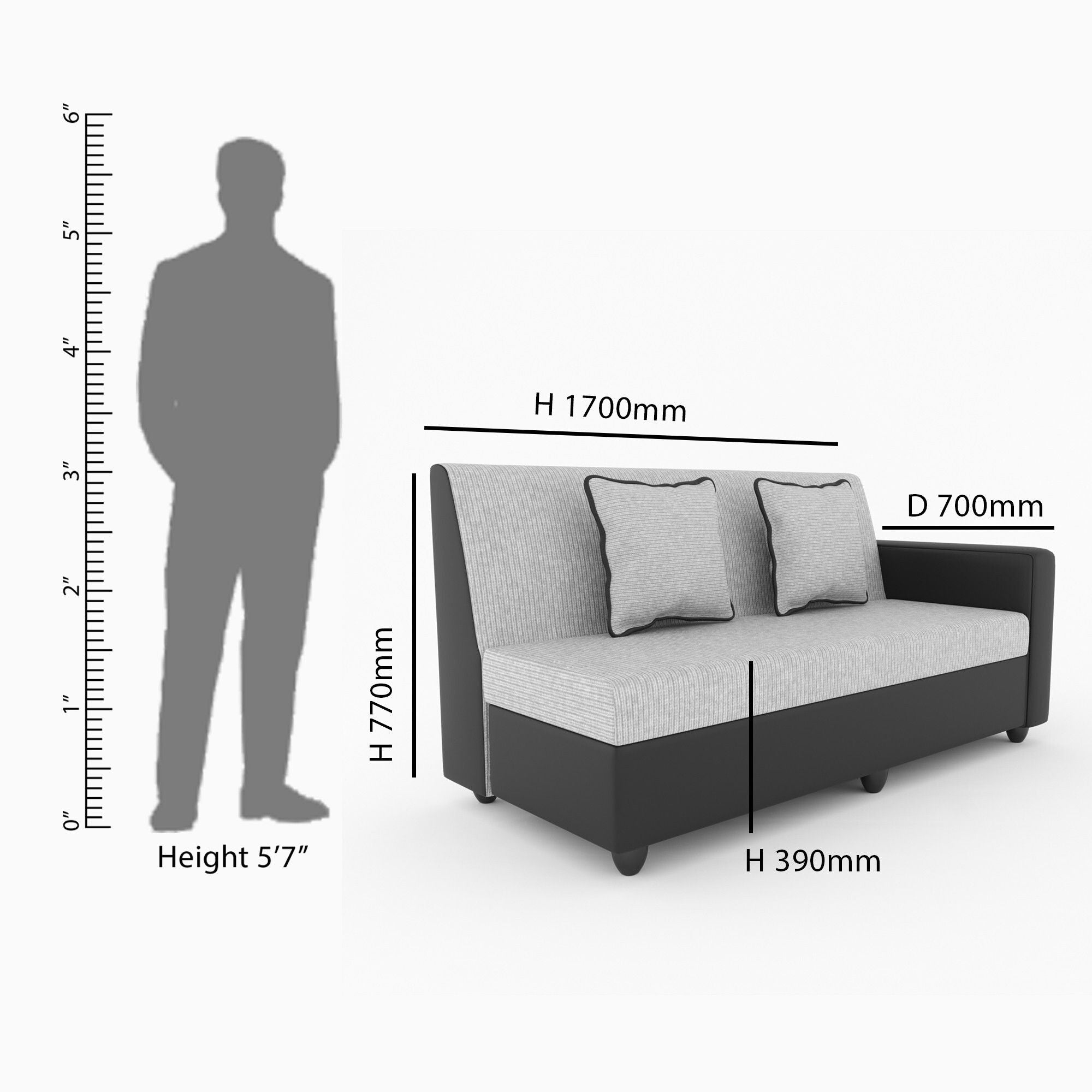 WESTIDO Berger Fabric 6 Seater  Sofa (Finish Color - Black Grey, DIY(Do-It-Yourself))