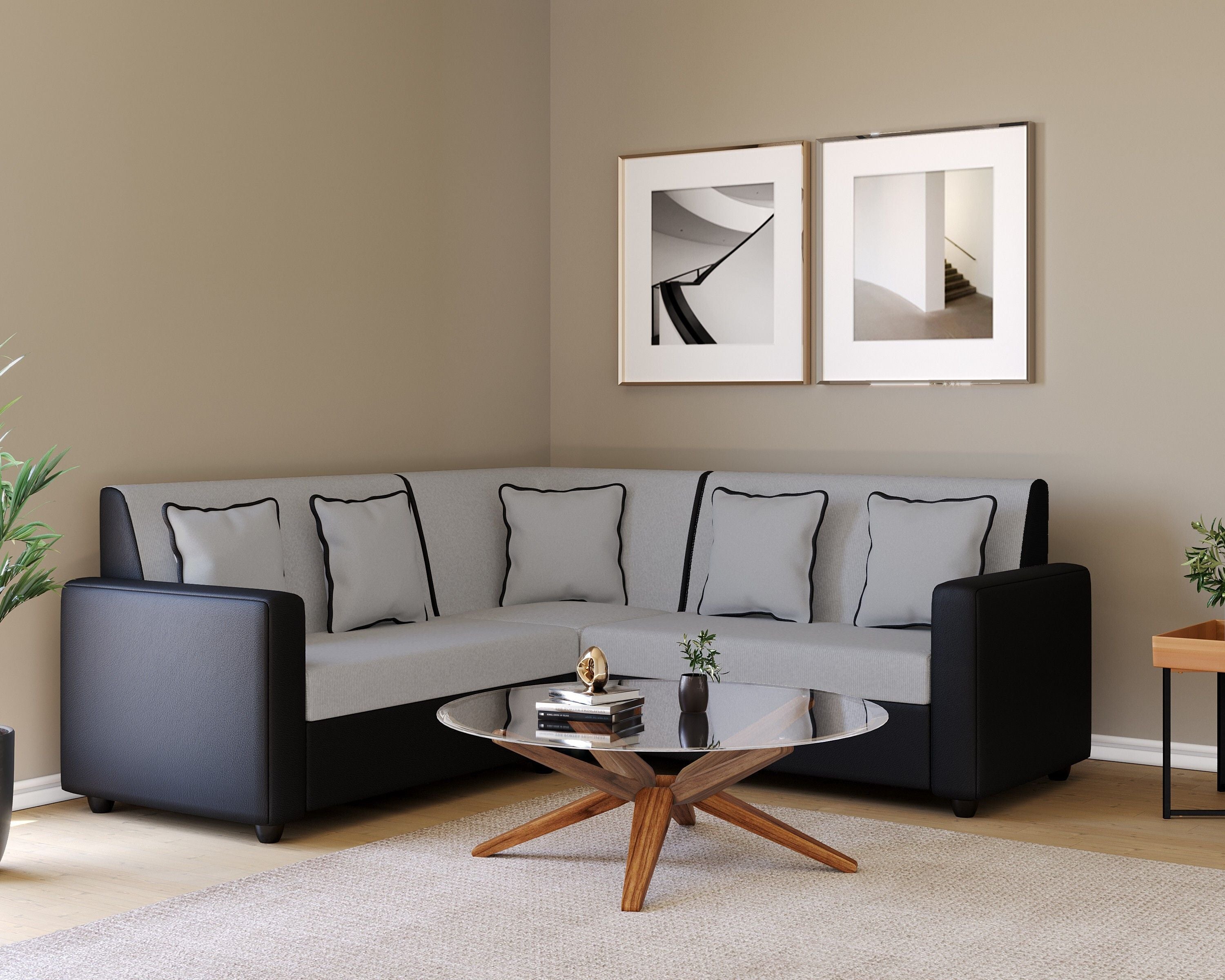 WESTIDO Berger Fabric 6 Seater  Sofa (Finish Color - Black Grey, DIY(Do-It-Yourself))