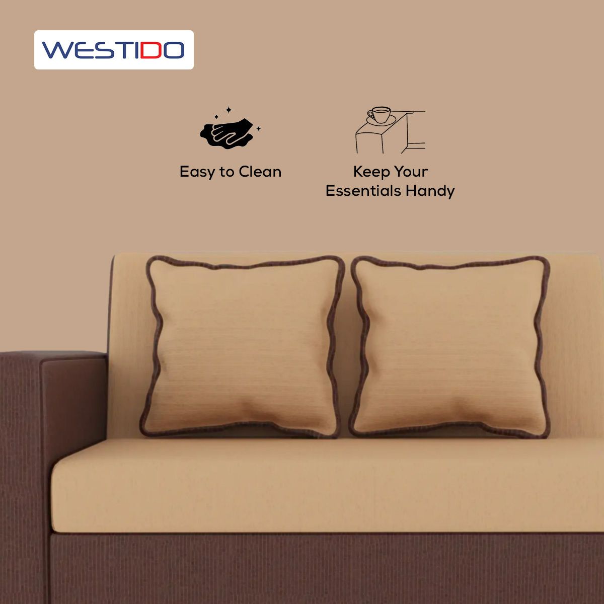 WESTIDO Berger Fabric 6 Seater  Sofa (Finish Color - Creame Brown, DIY(Do-It-Yourself))