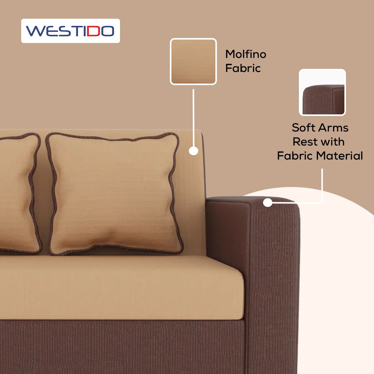 WESTIDO Berger Fabric 6 Seater  Sofa (Finish Color - Creame Brown, DIY(Do-It-Yourself))