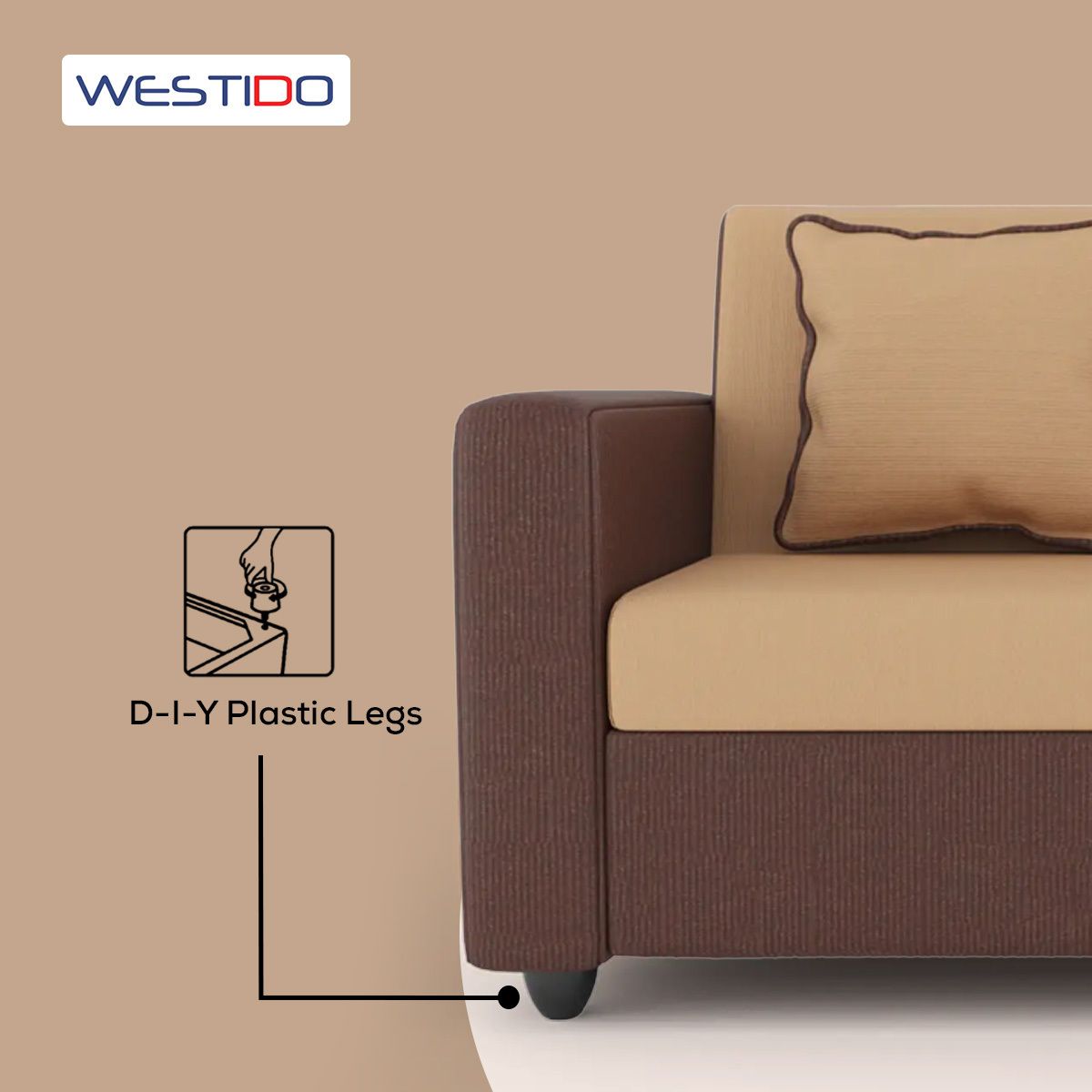 WESTIDO Berger Fabric 6 Seater  Sofa (Finish Color - Creame Brown, DIY(Do-It-Yourself))