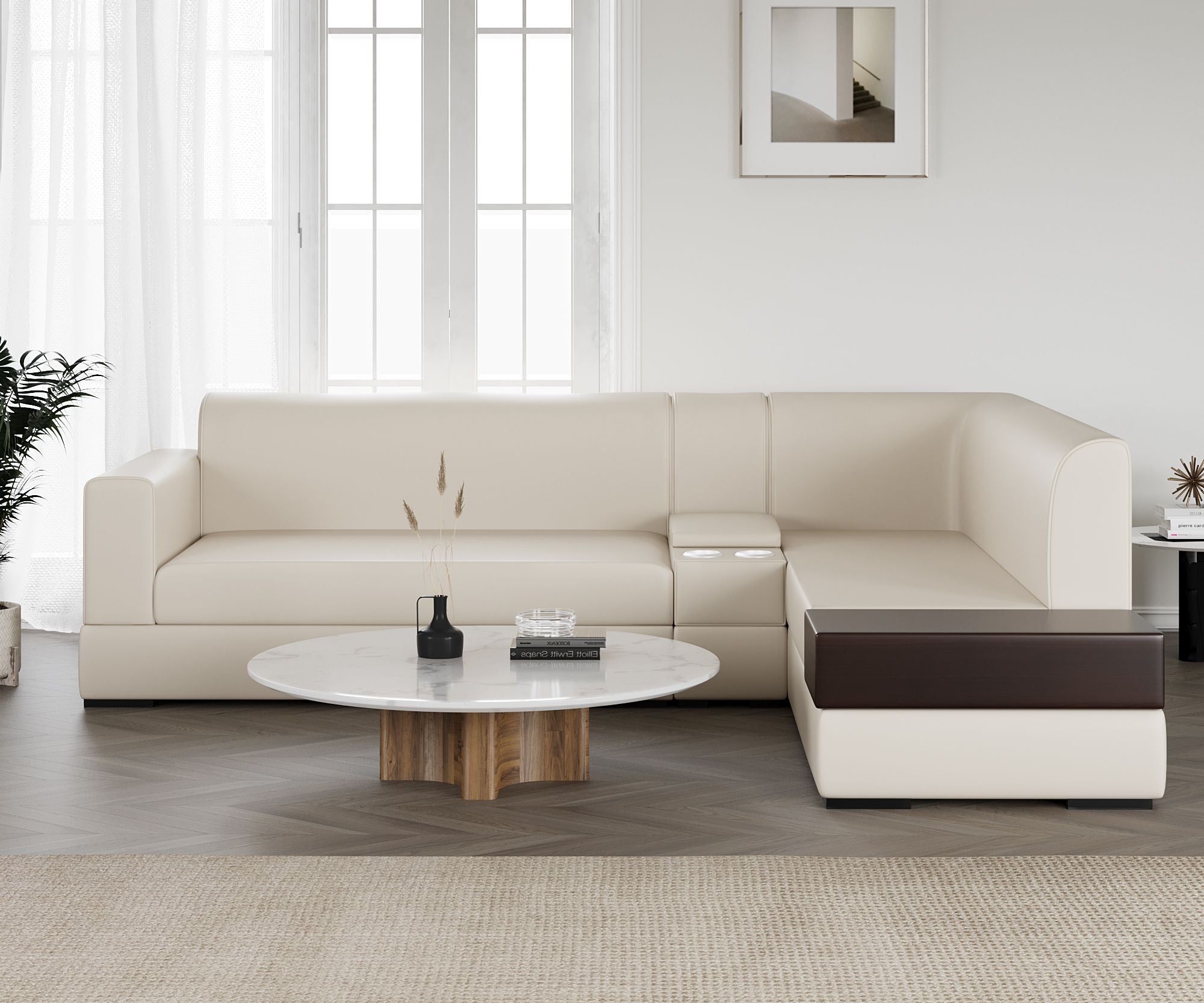 WESTIDO Leatherette 6 Seater  Sofa (Finish Color - CREAM, DIY(Do-It-Yourself))
