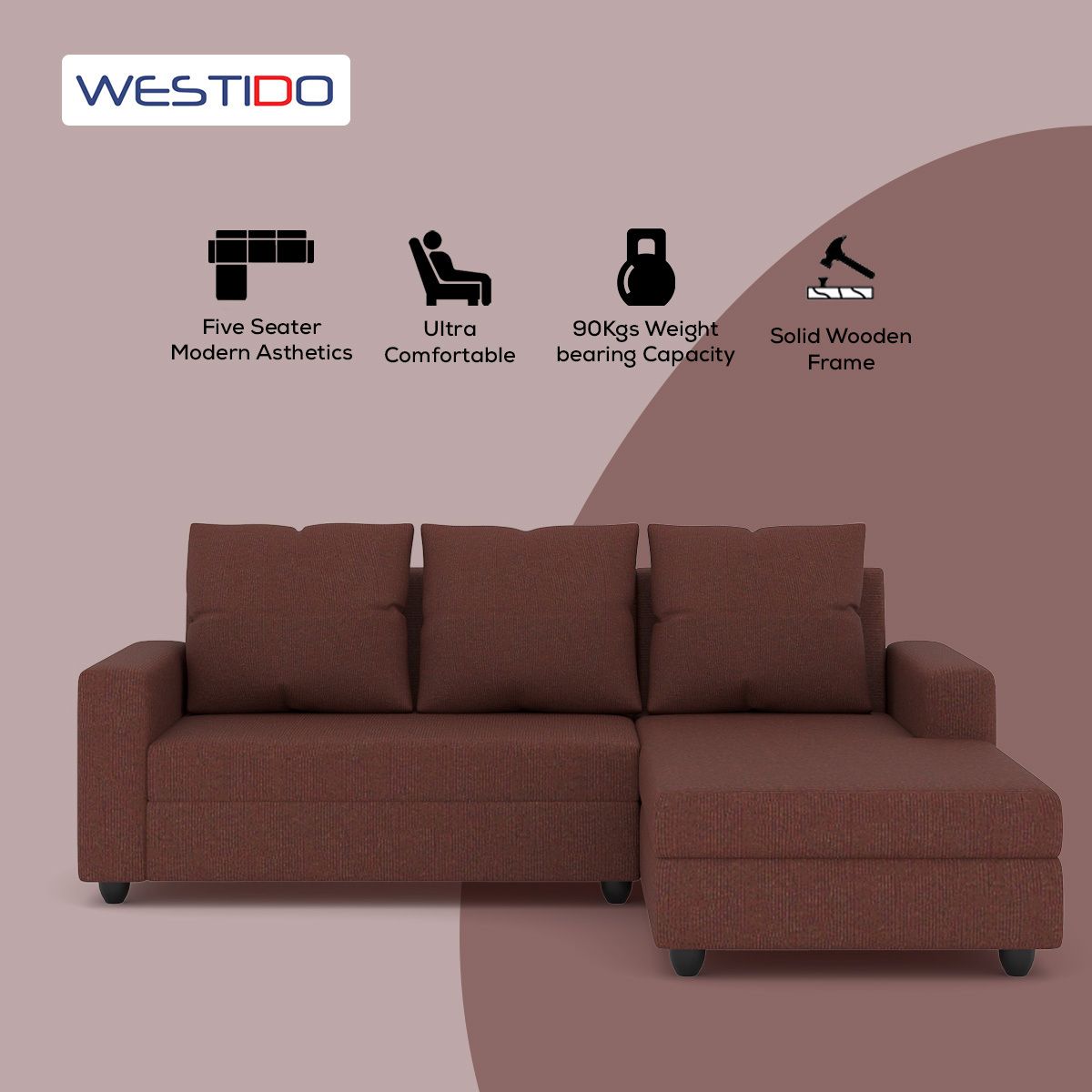 WESTIDO Amrind Fabric 5 Seater  Sofa (Finish Color - Brown, DIY(Do-It-Yourself))