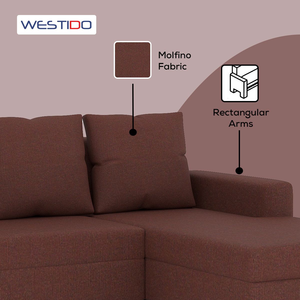 WESTIDO Amrind Fabric 5 Seater  Sofa (Finish Color - Brown, DIY(Do-It-Yourself))