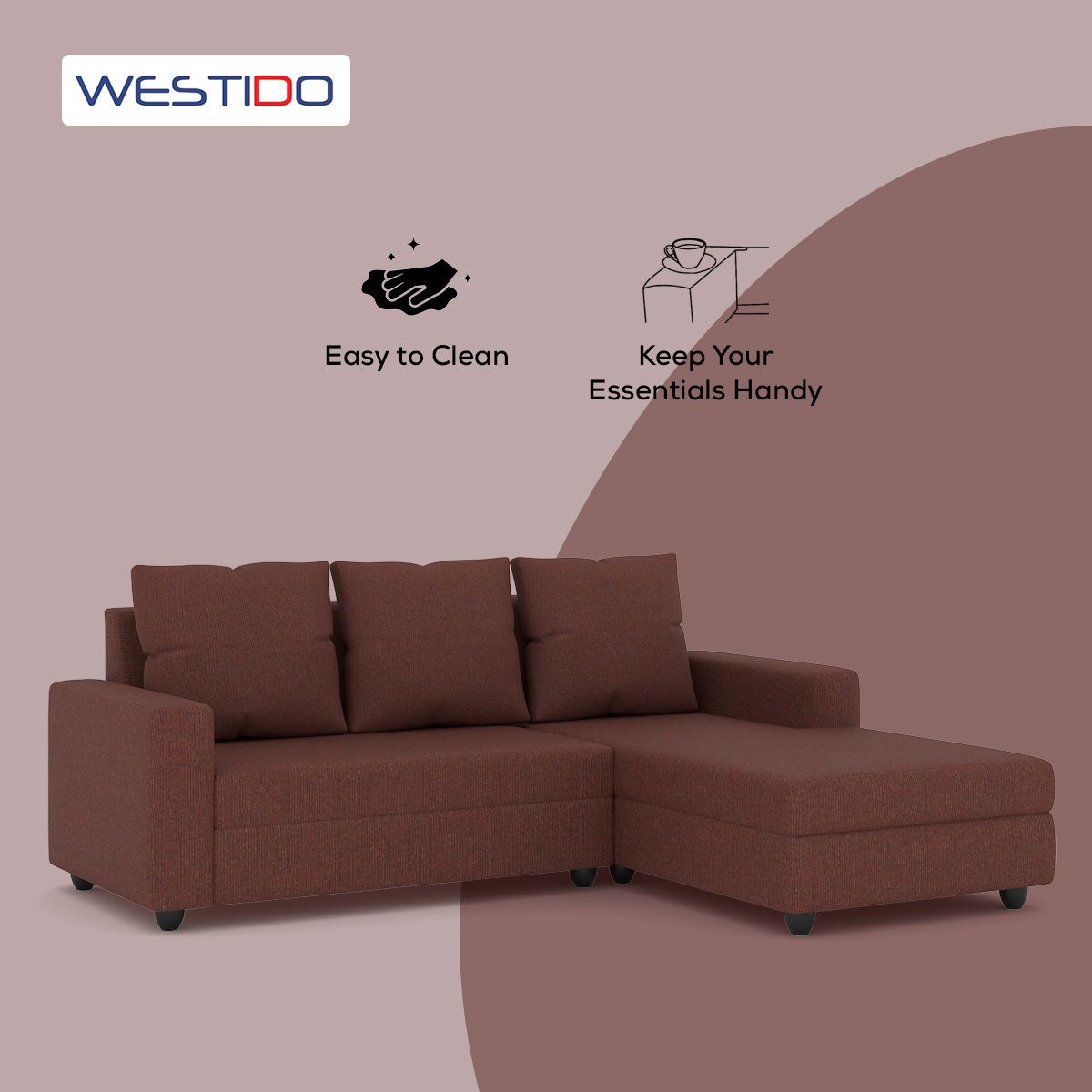 WESTIDO Amrind Fabric 5 Seater  Sofa (Finish Color - Brown, DIY(Do-It-Yourself))