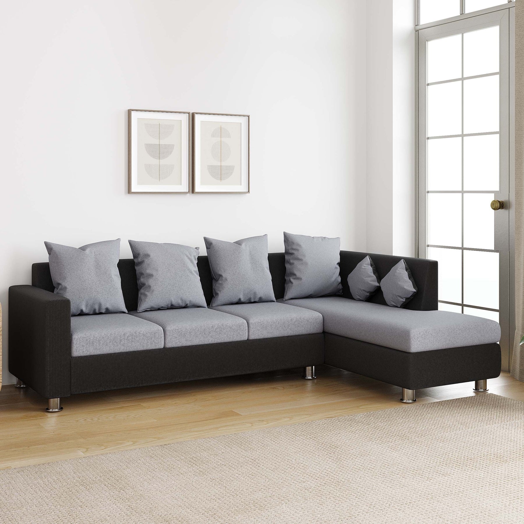 WESTIDO Neptune Fabric 6 Seater  Sofa (Finish Color - Grey Black, DIY(Do-It-Yourself))